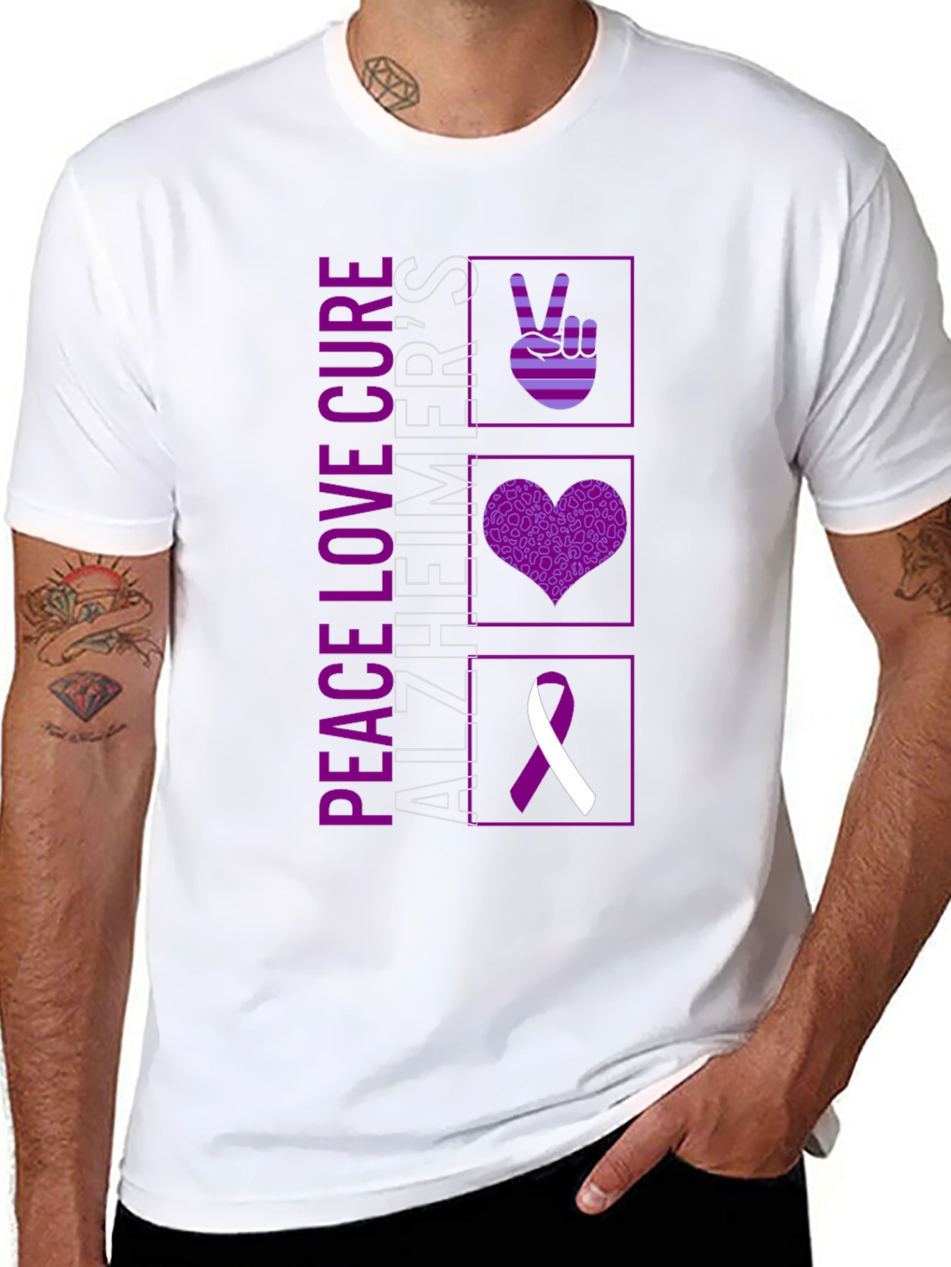 Peace Love Cure Alzheimers Awareness T-Shirt