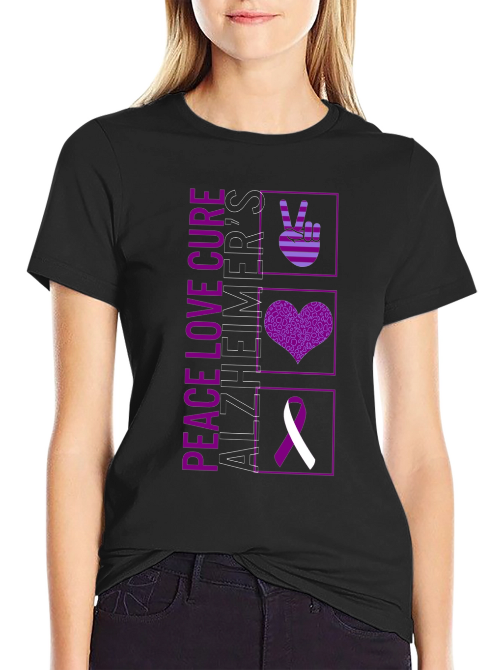 Peace Love Cure Alzheimers Awareness T-Shirt