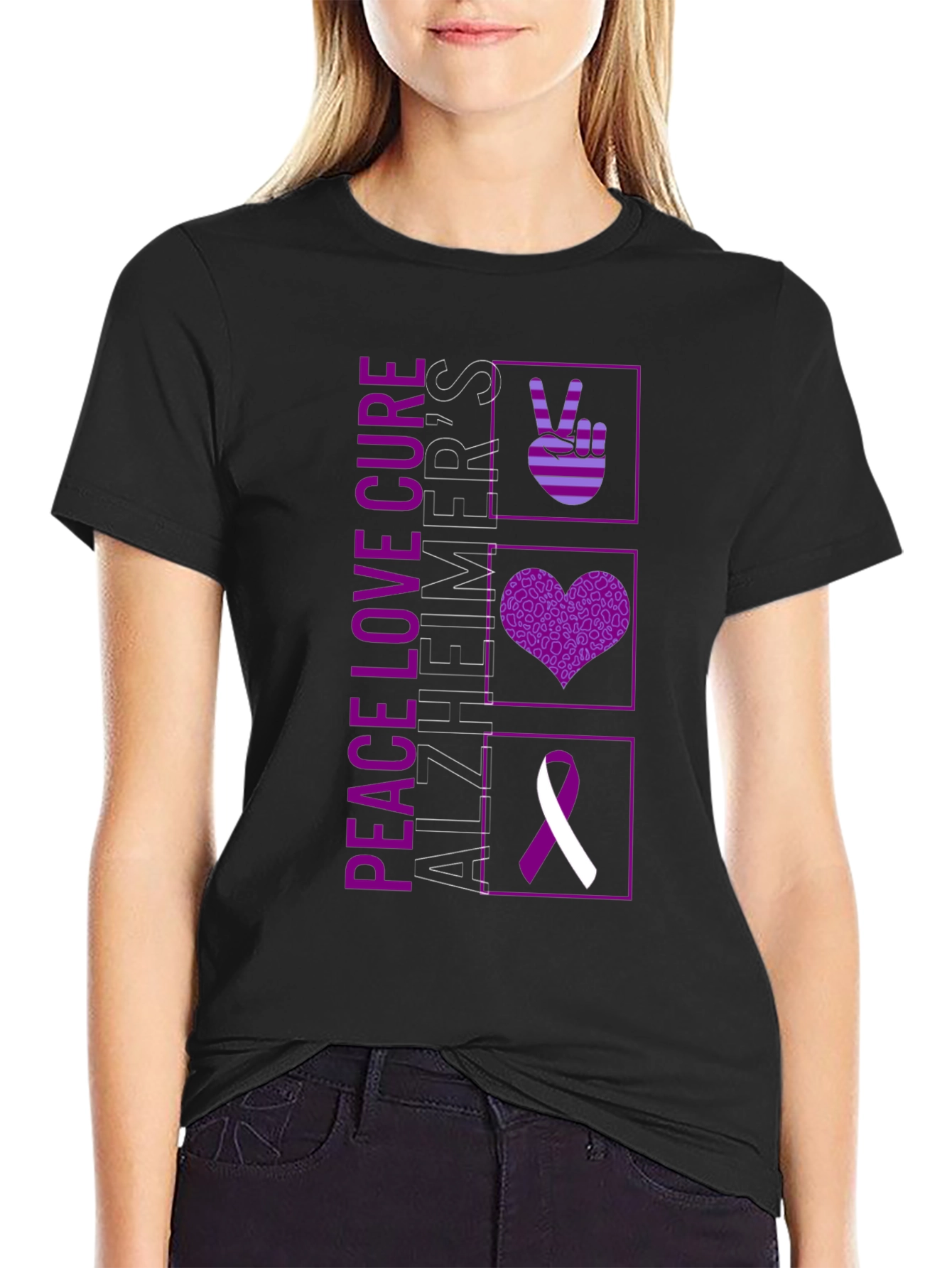 Peace Love Cure Alzheimers Awareness T-Shirt