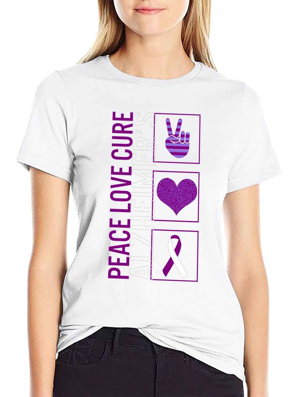 Peace Love Cure Alzheimers Awareness T-Shirt