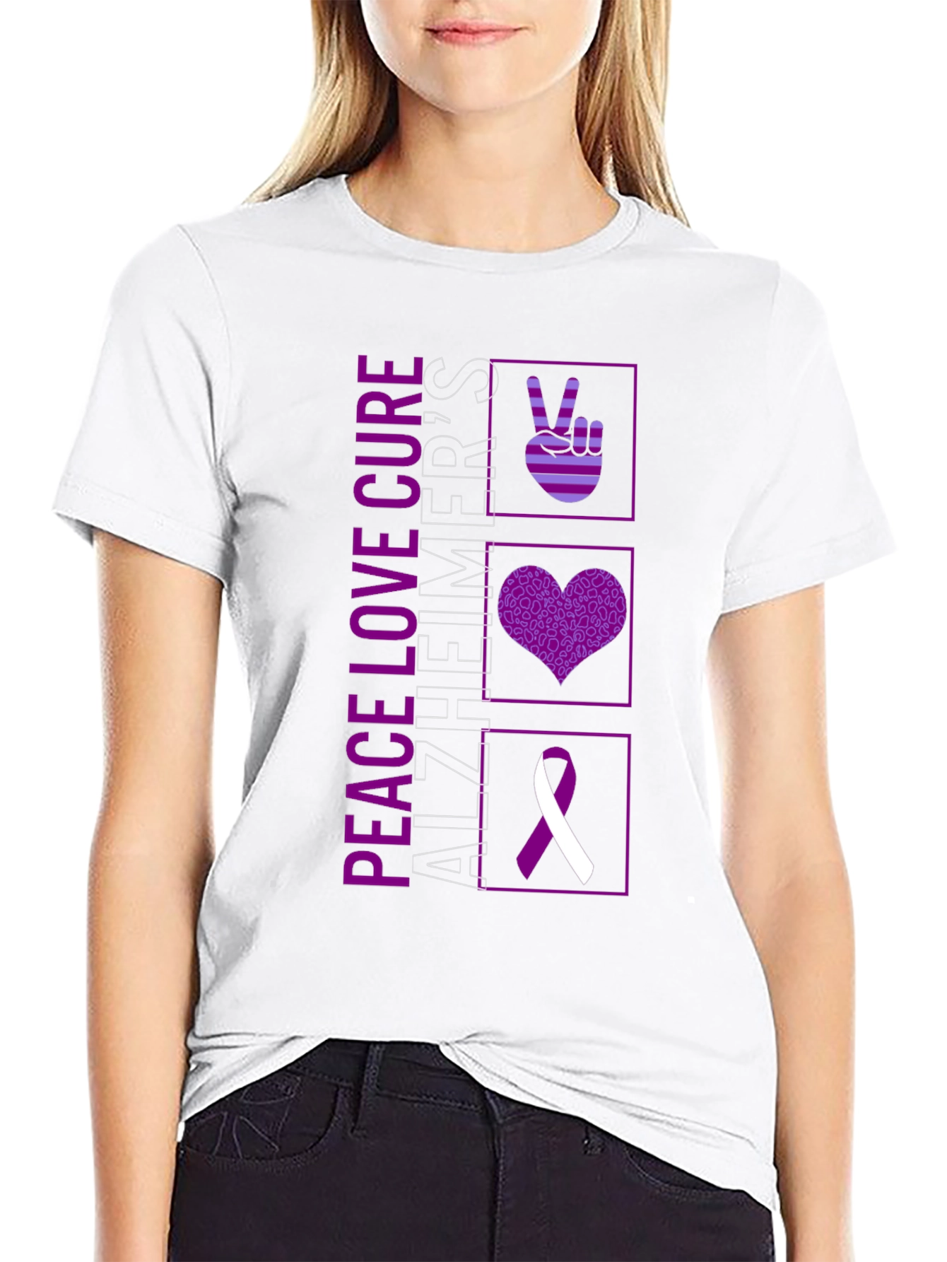 Peace Love Cure Alzheimers Awareness T-Shirt