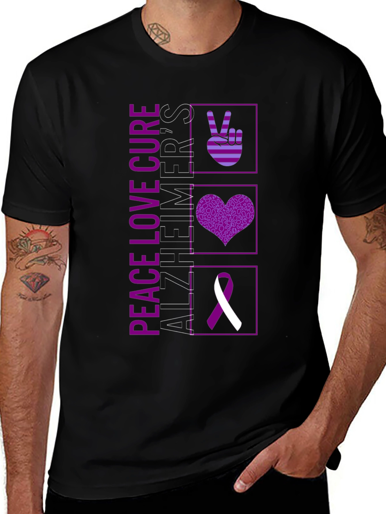 Peace Love Cure Alzheimers Awareness T-Shirt
