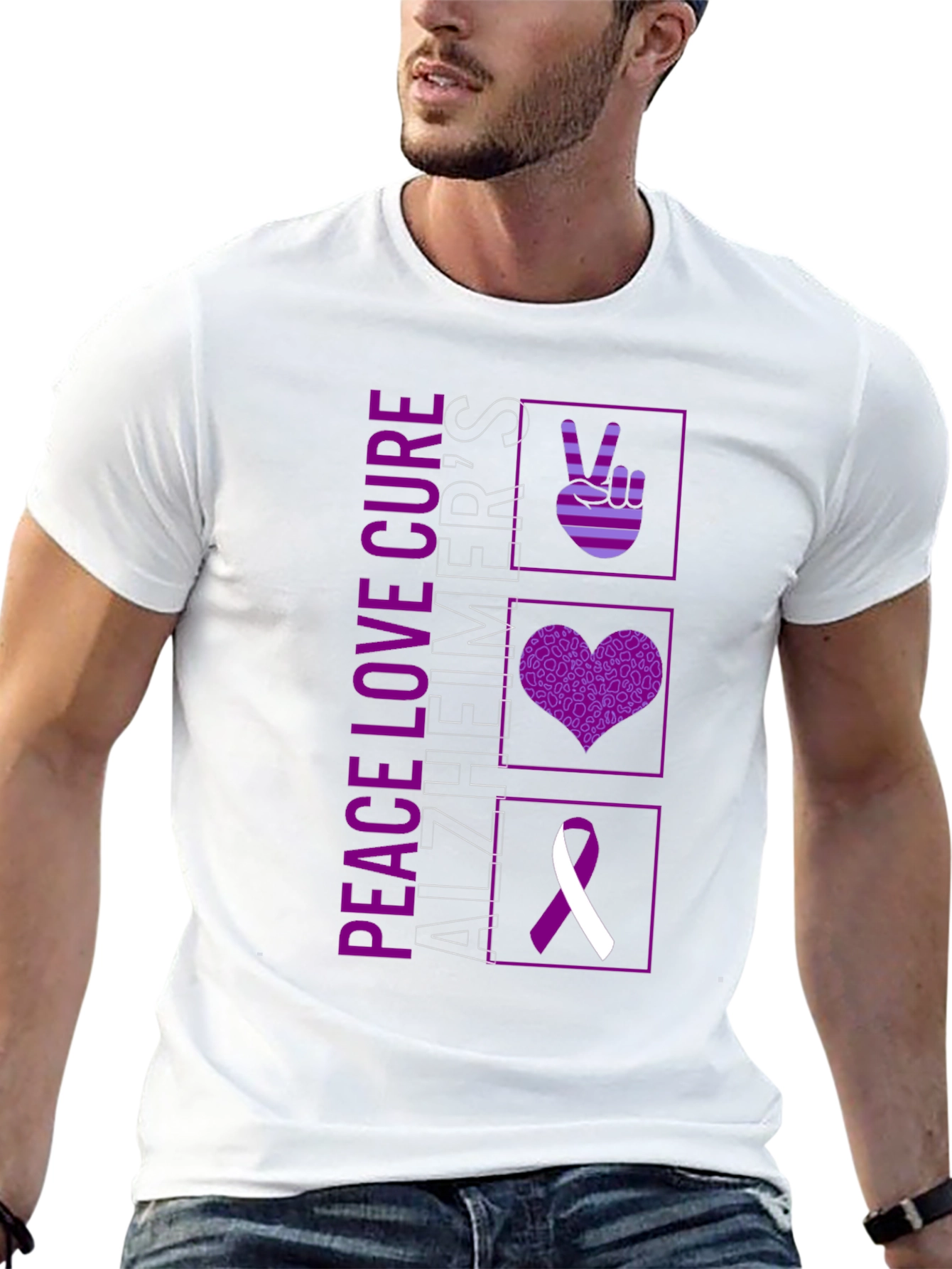 Peace Love Cure Alzheimers Awareness T-Shirt