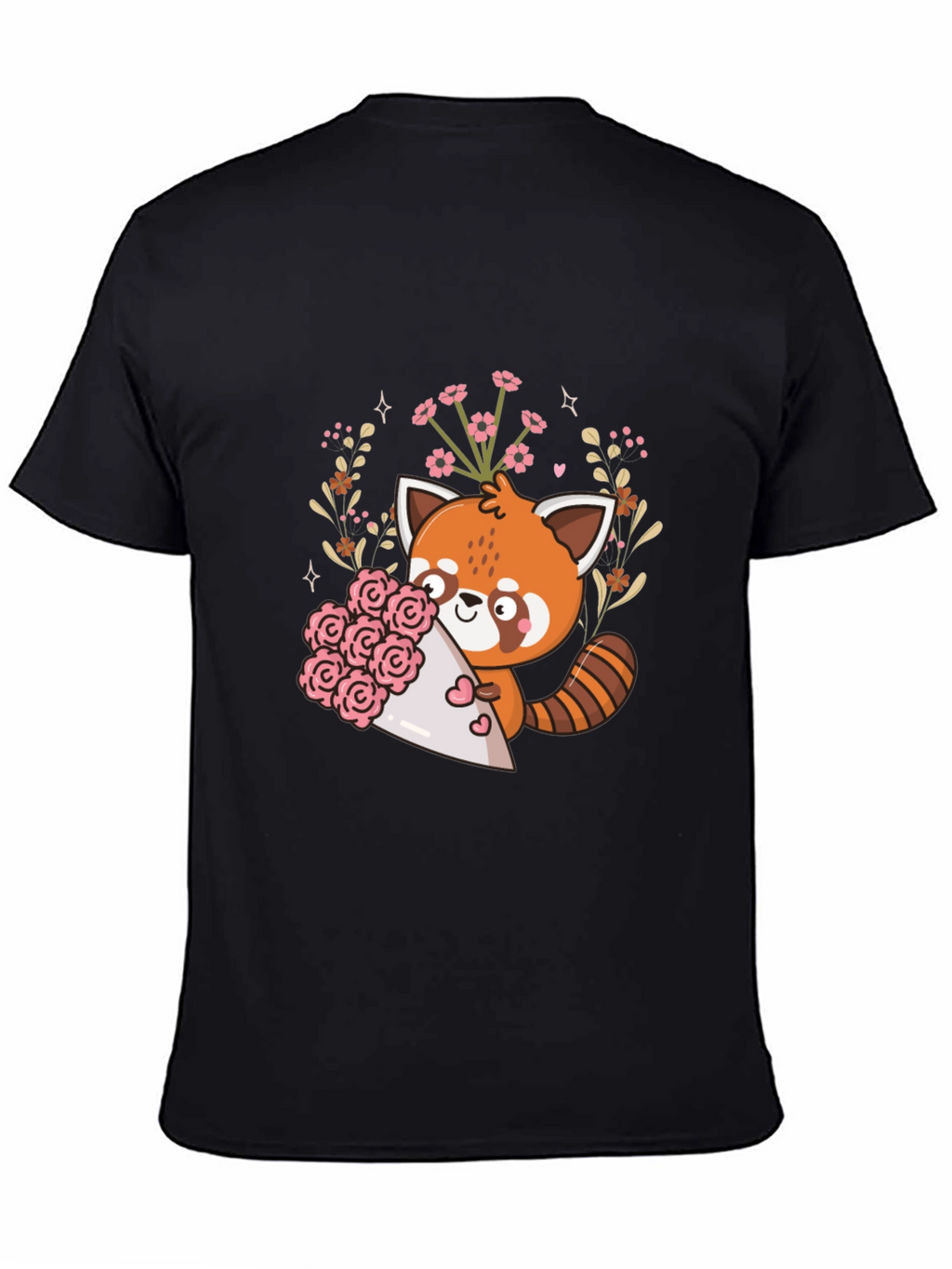 Cute Red Panda Floral Bouquet Graphic Tee