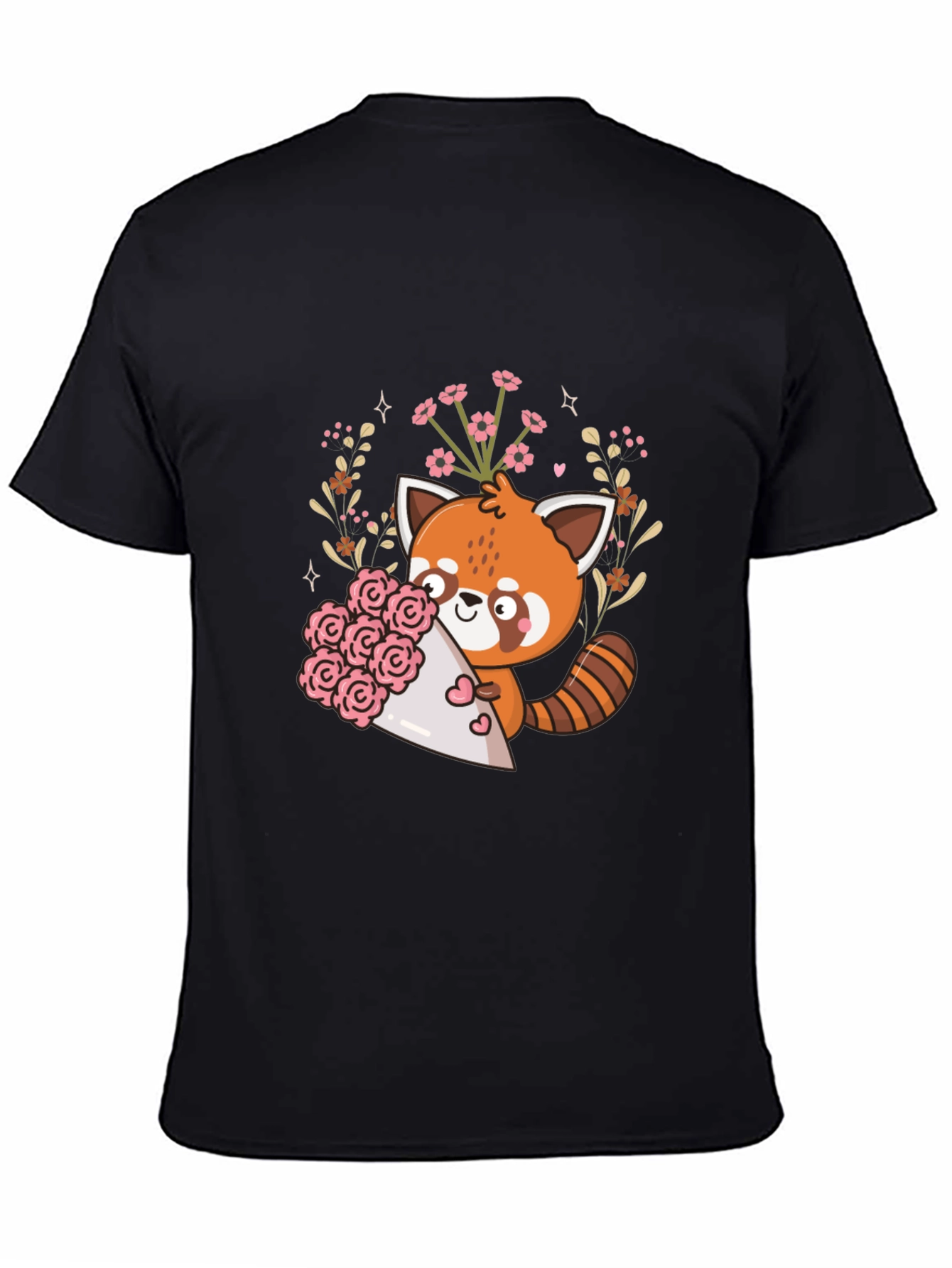 Cute Red Panda Floral Bouquet Graphic Tee