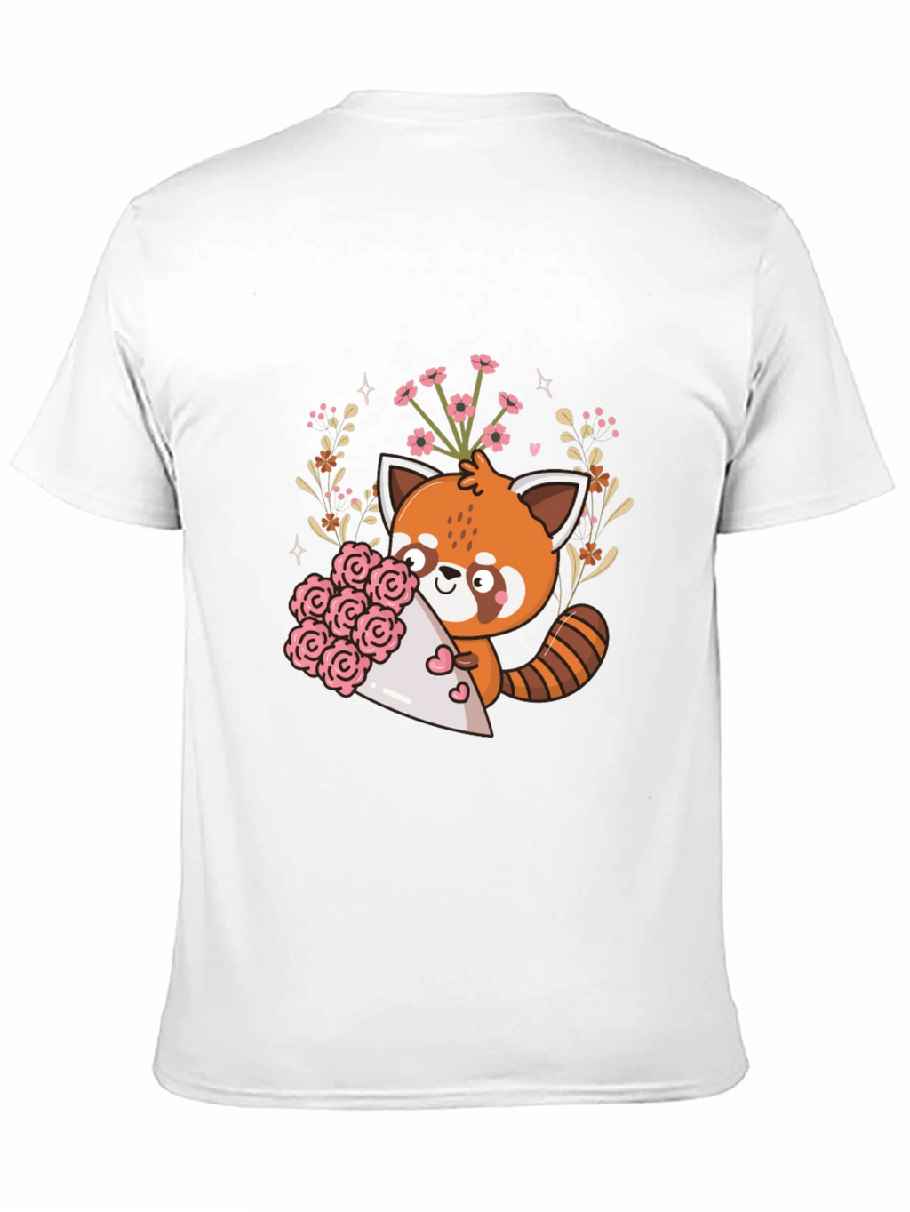 Cute Red Panda Floral Bouquet Graphic Tee