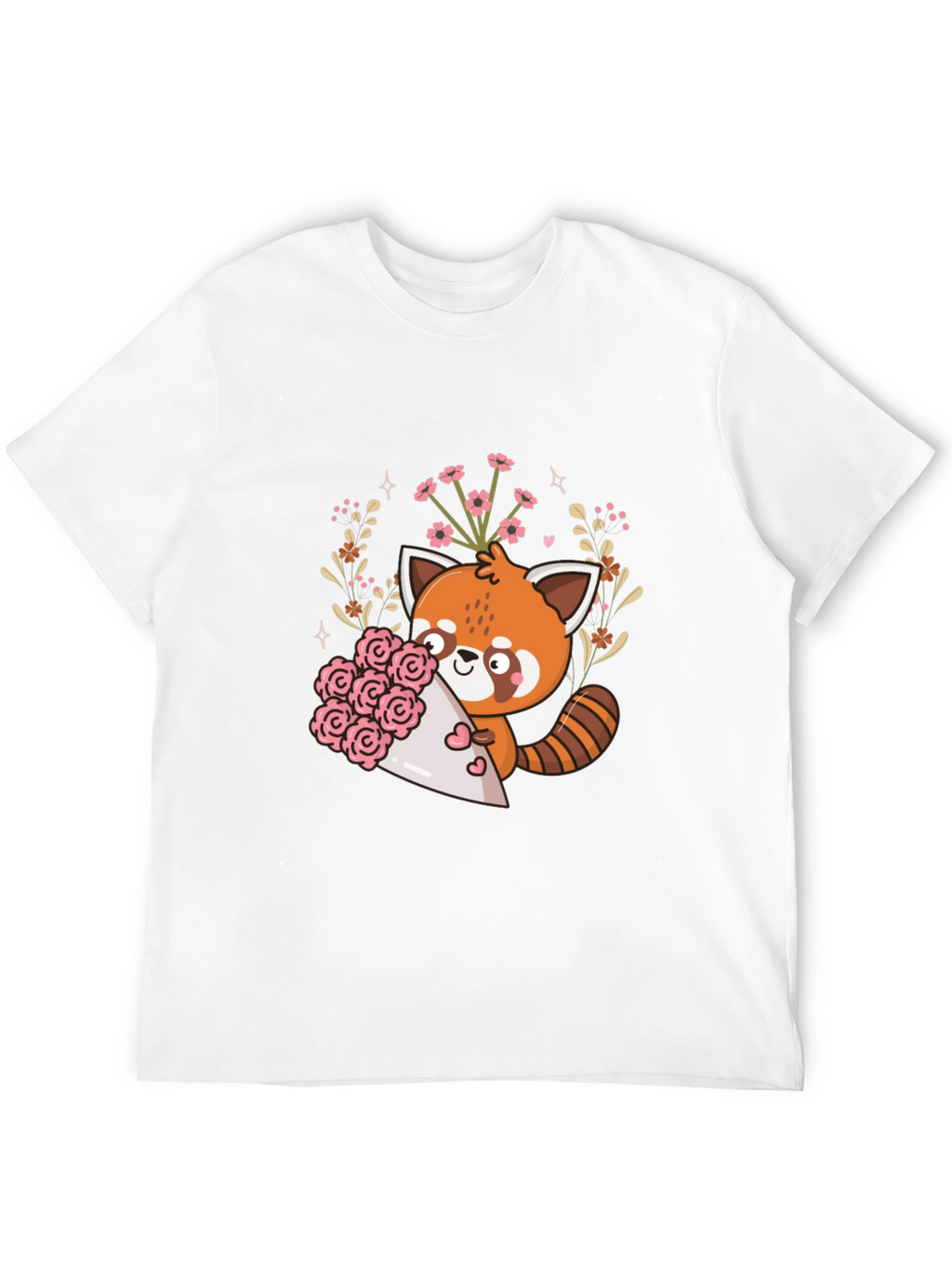 Cute Red Panda Floral Bouquet Graphic Tee