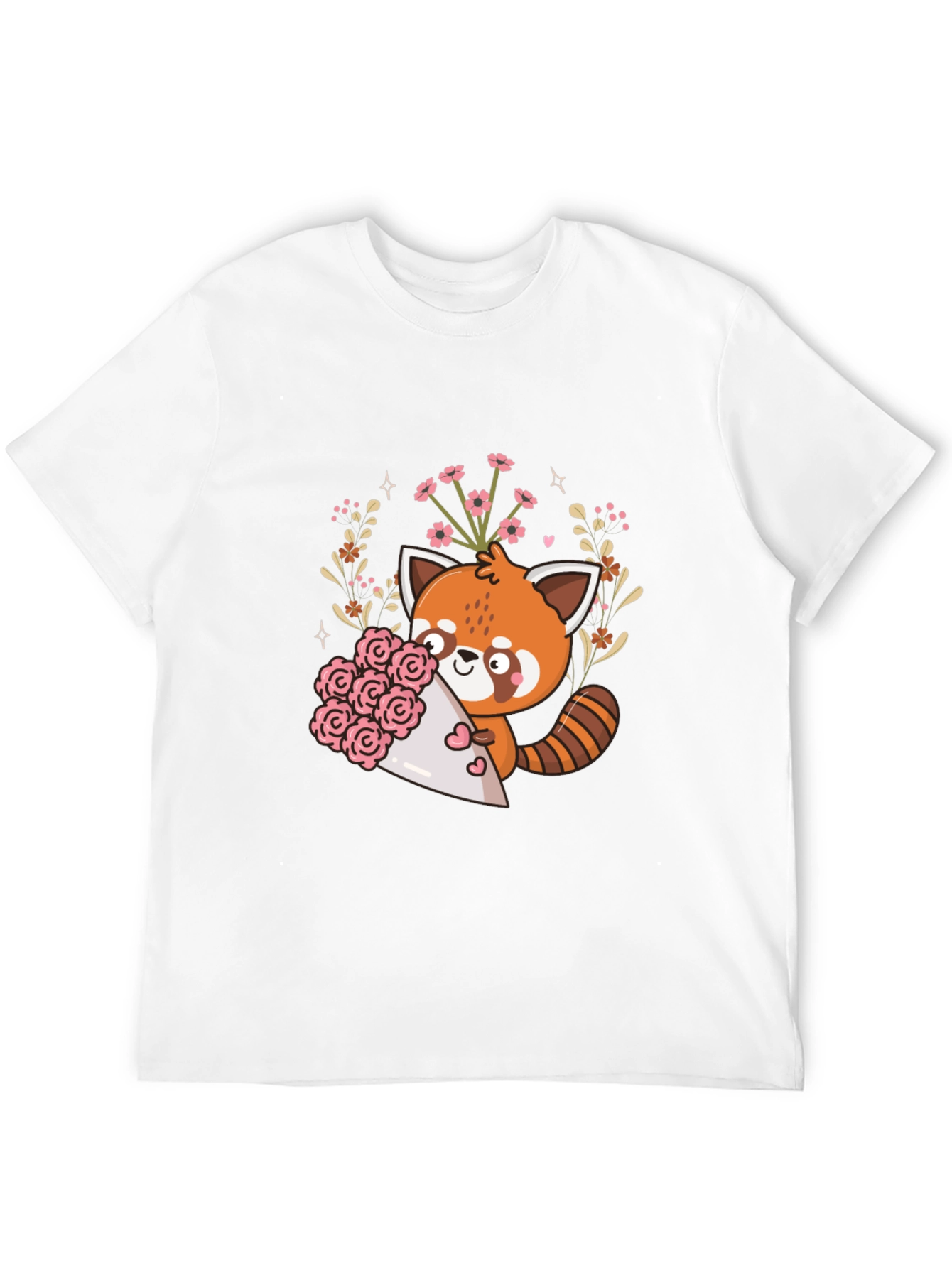 Cute Red Panda Floral Bouquet Graphic Tee