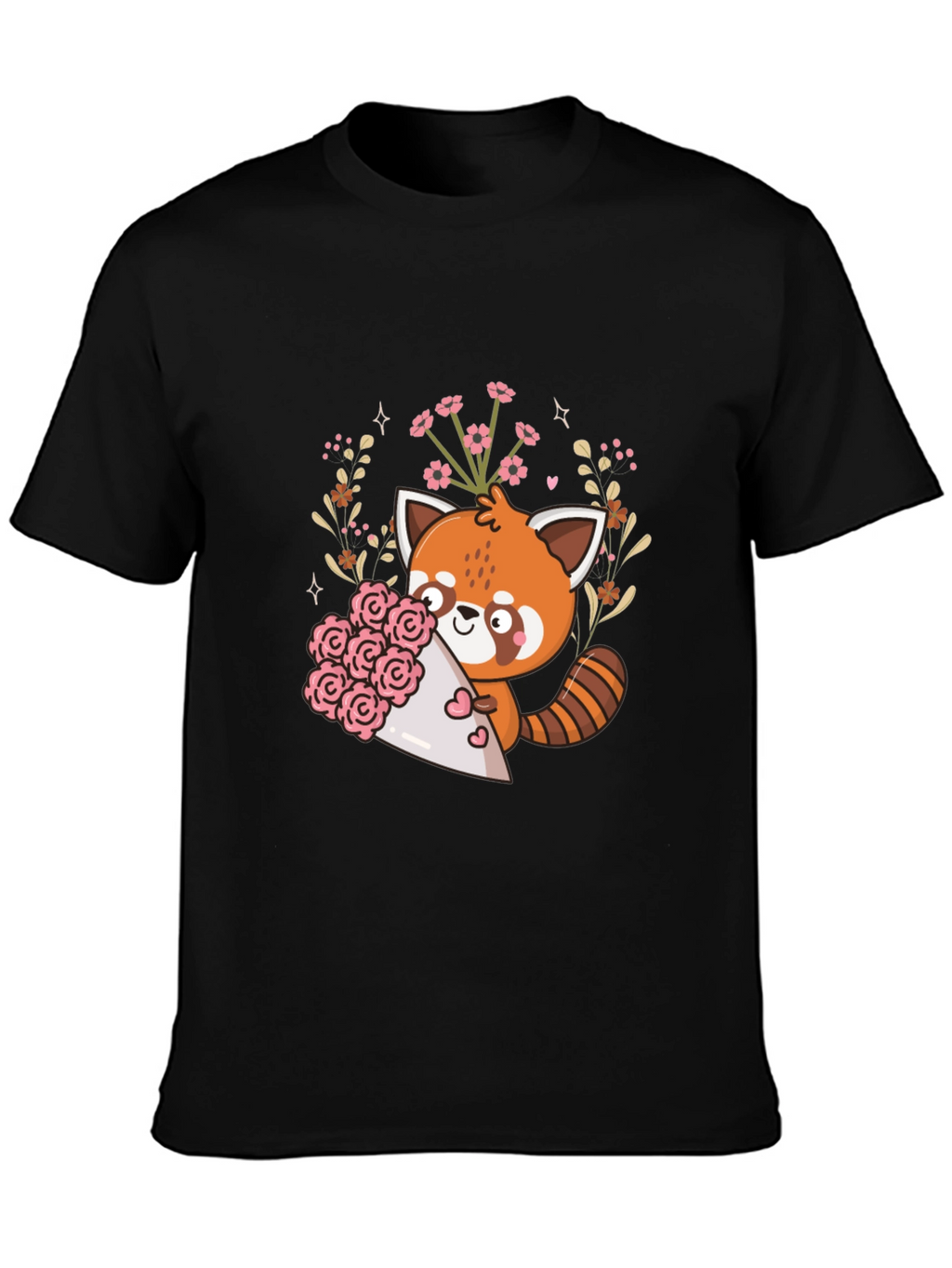Cute Red Panda Floral Bouquet Graphic Tee