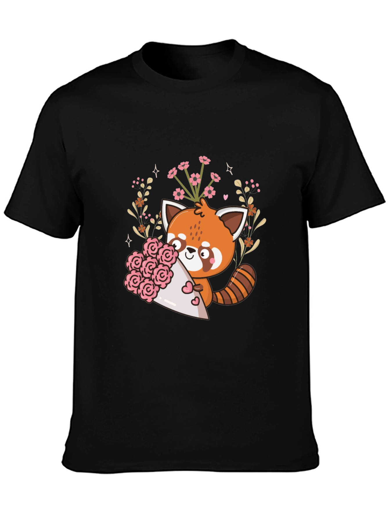 Cute Red Panda Floral Bouquet Graphic Tee