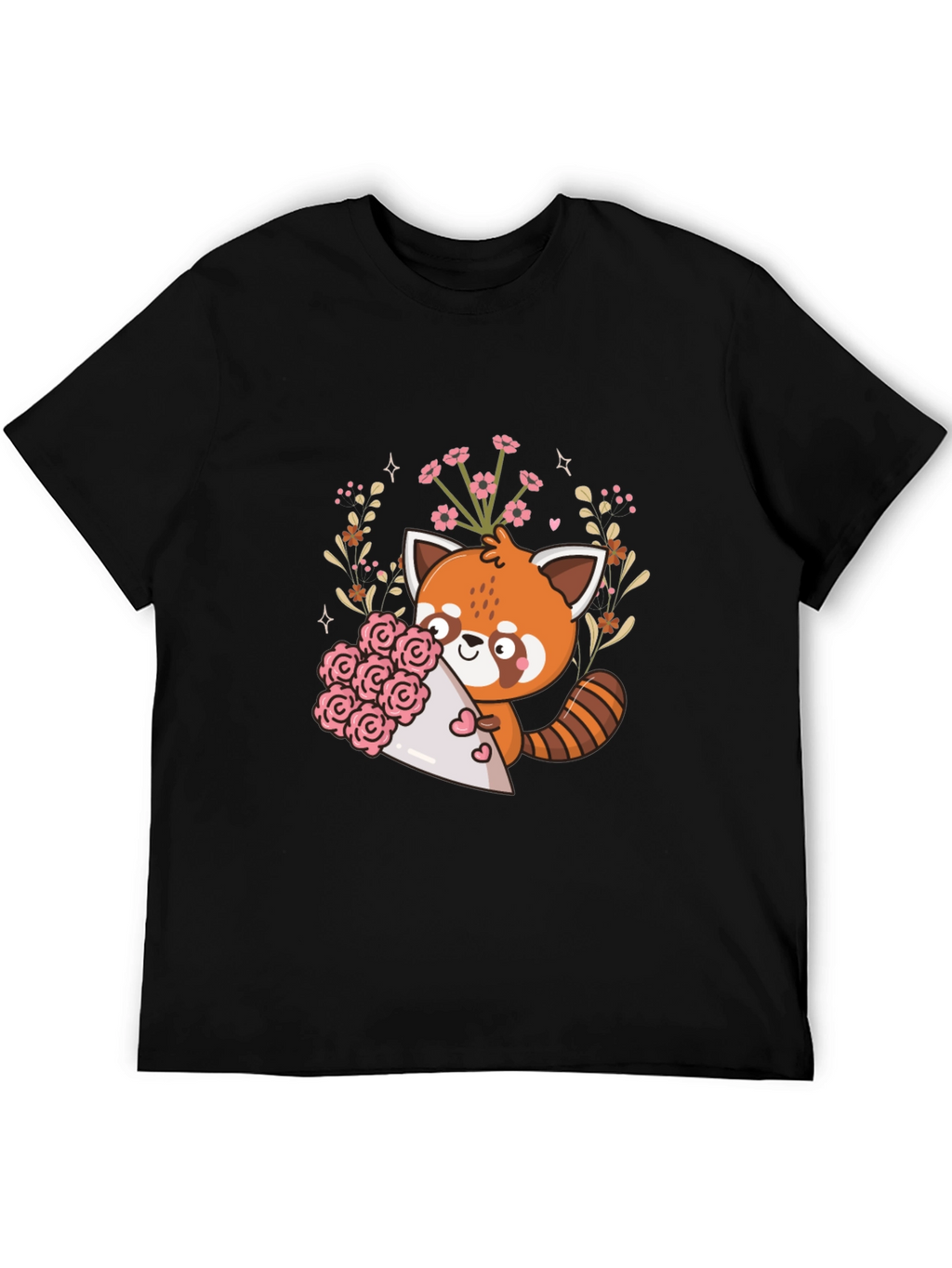 Cute Red Panda Floral Bouquet Graphic Tee