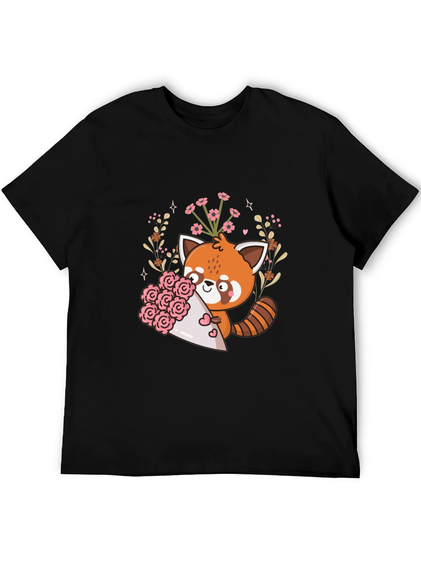 Cute Red Panda Floral Bouquet Graphic Tee