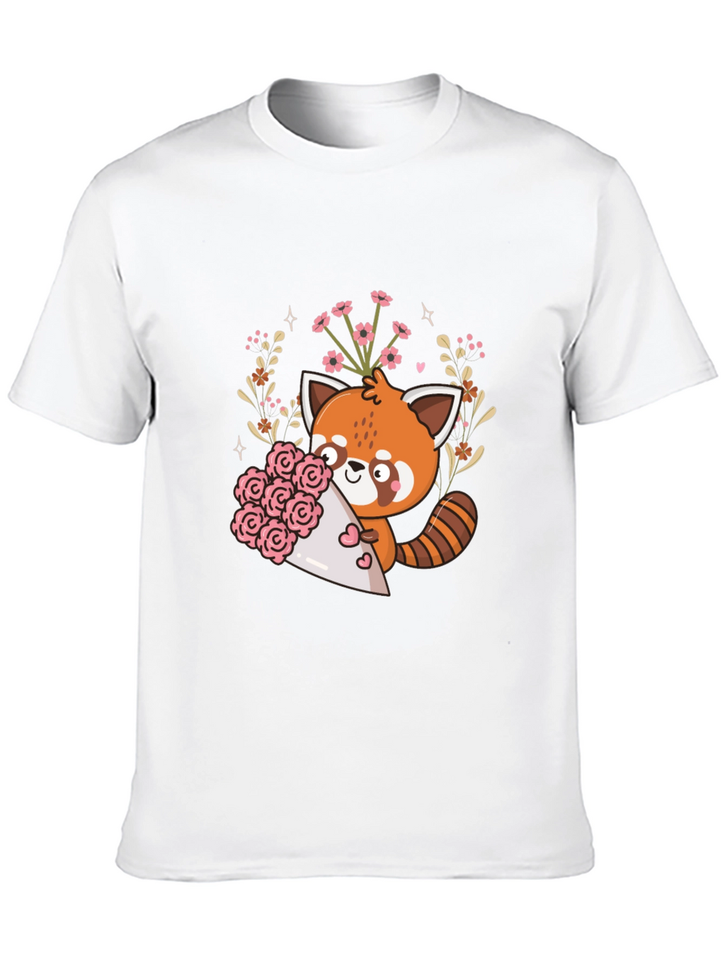 Cute Red Panda Floral Bouquet Graphic Tee