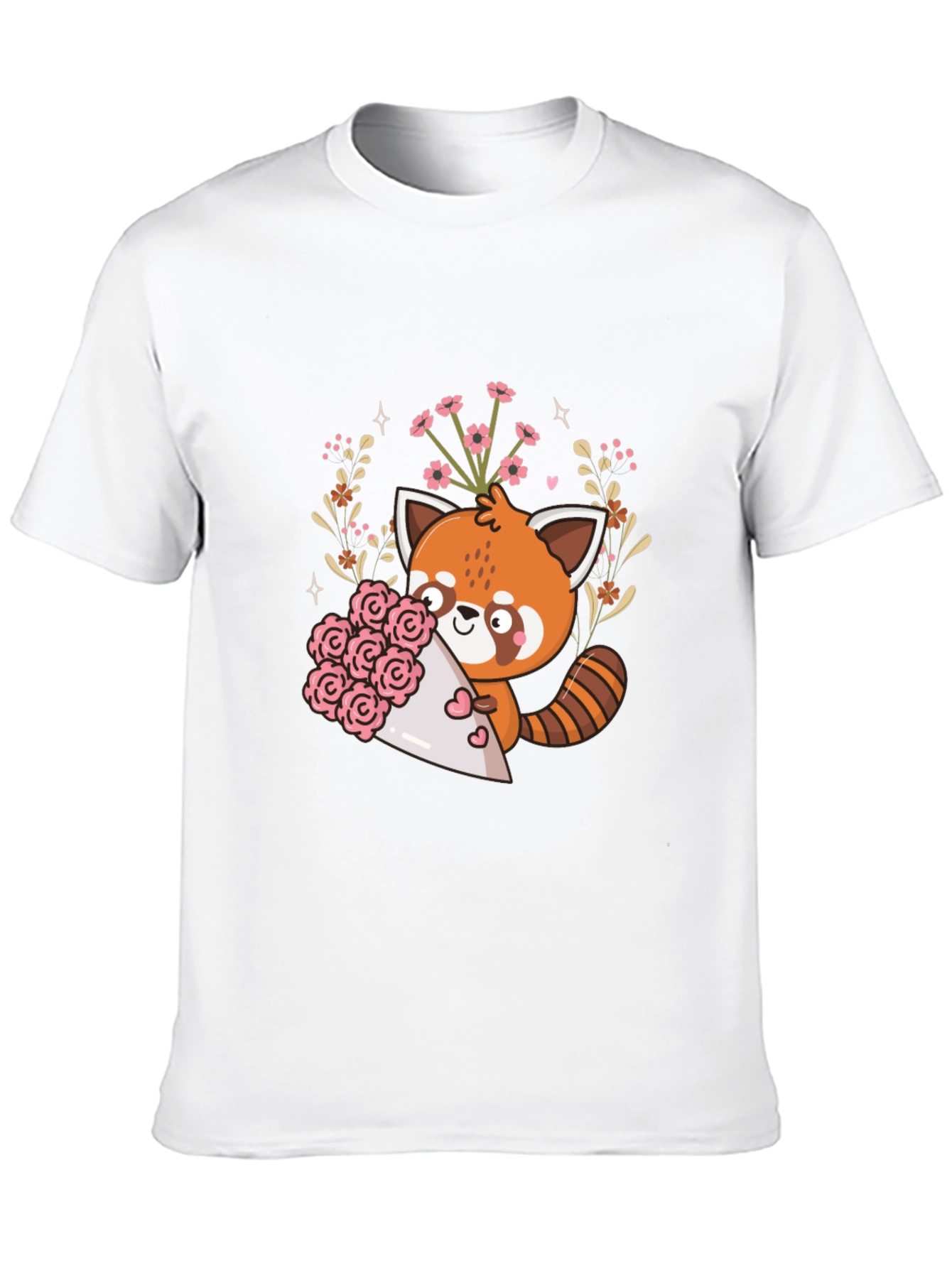 Cute Red Panda Floral Bouquet Graphic Tee