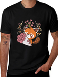 Cute Red Panda Floral Bouquet Graphic Tee