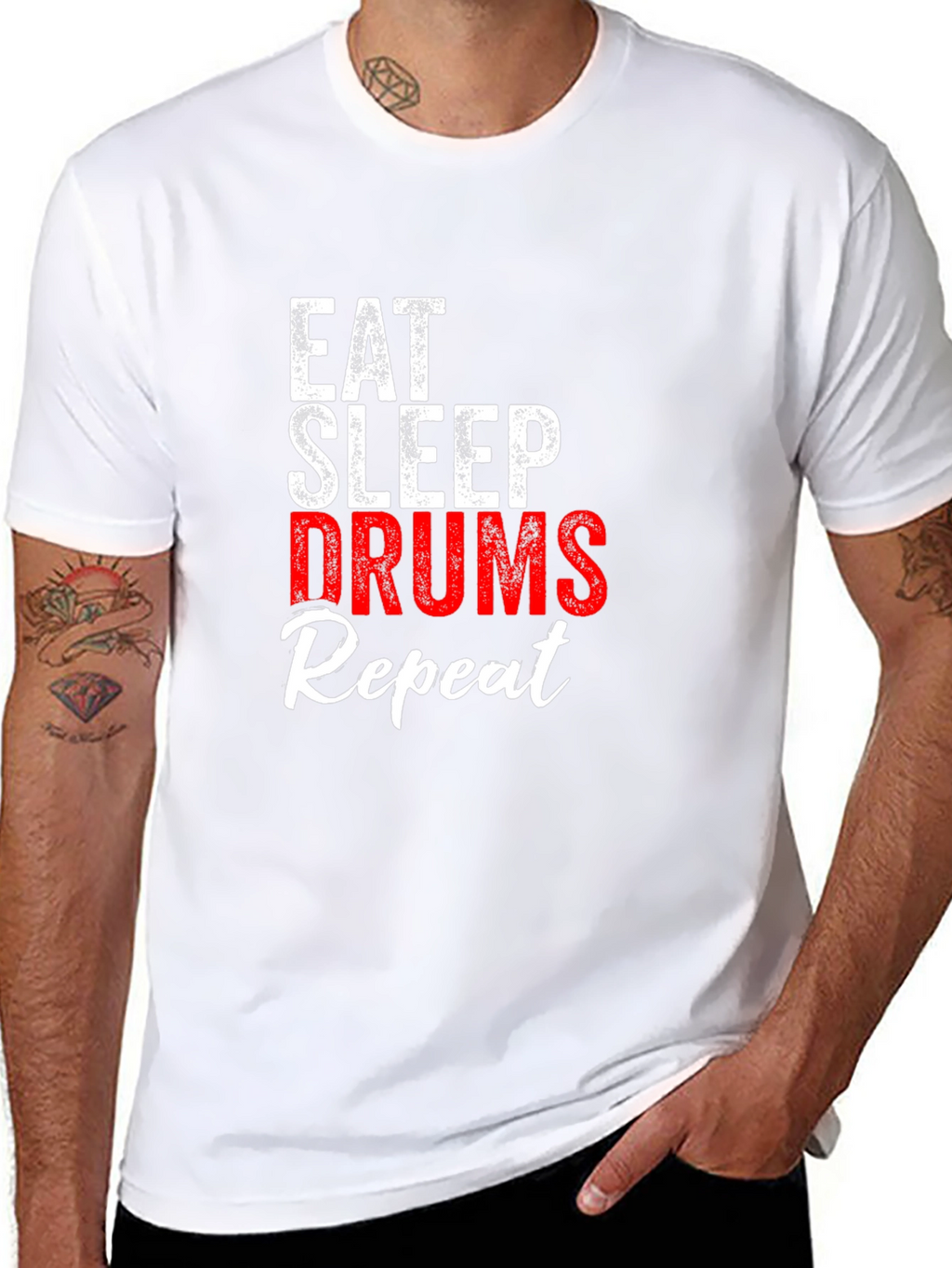 Eat Sleep Drums Repeat Black Graphic T-Shirt