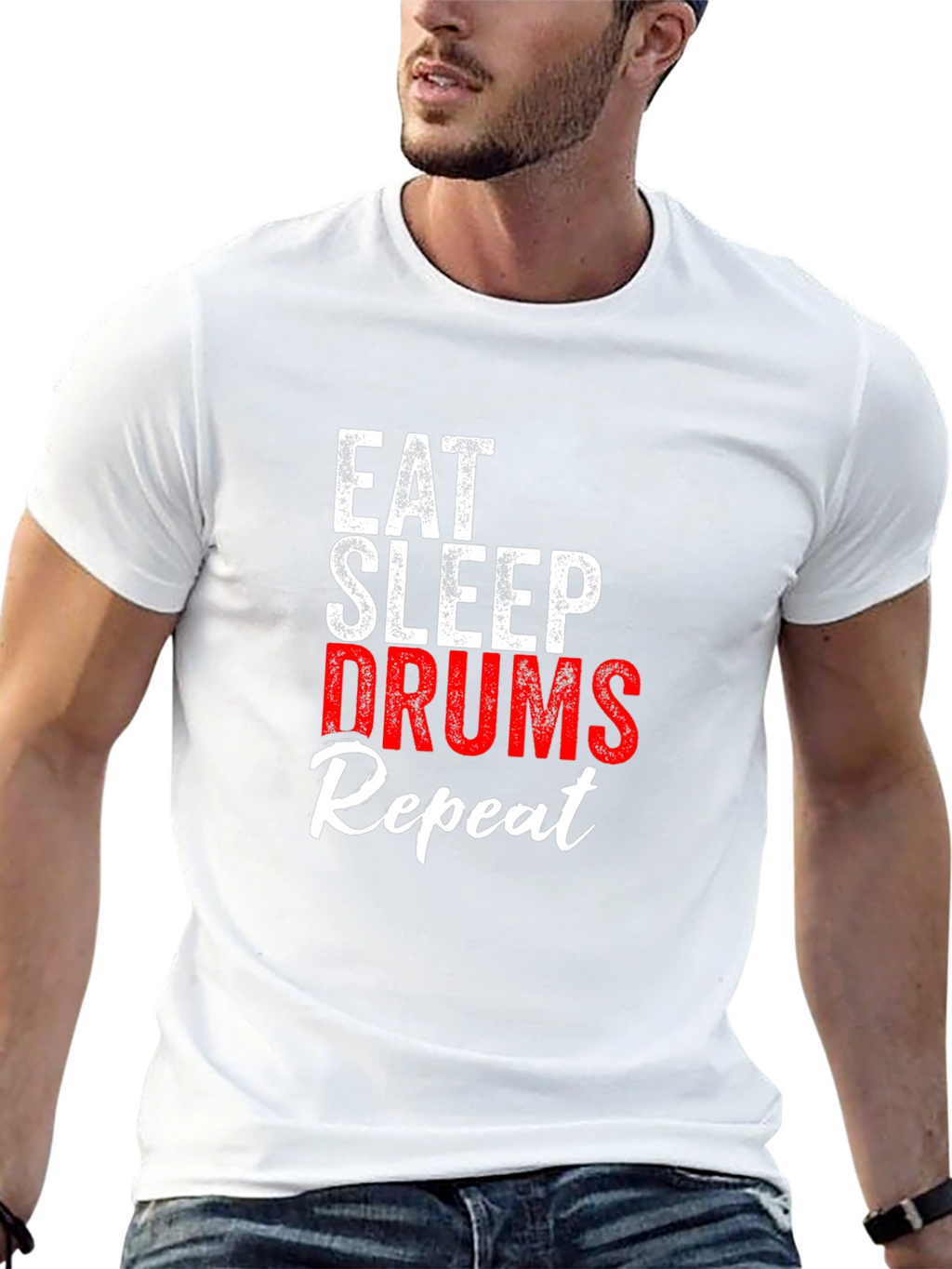Eat Sleep Drums Repeat Black Graphic T-Shirt