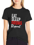 Eat Sleep Drums Repeat Black Graphic T-Shirt
