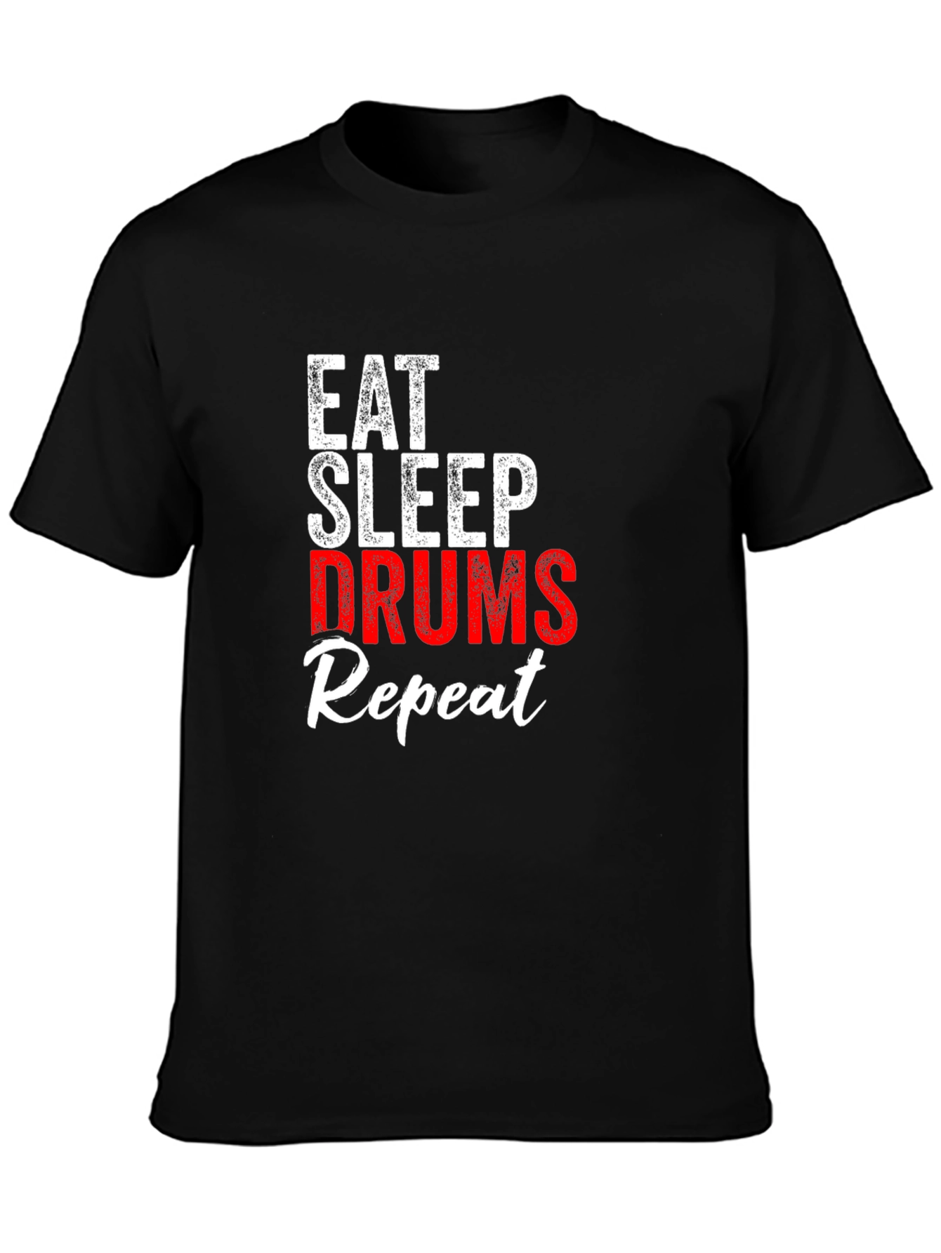 Eat Sleep Drums Repeat Black Graphic T-Shirt