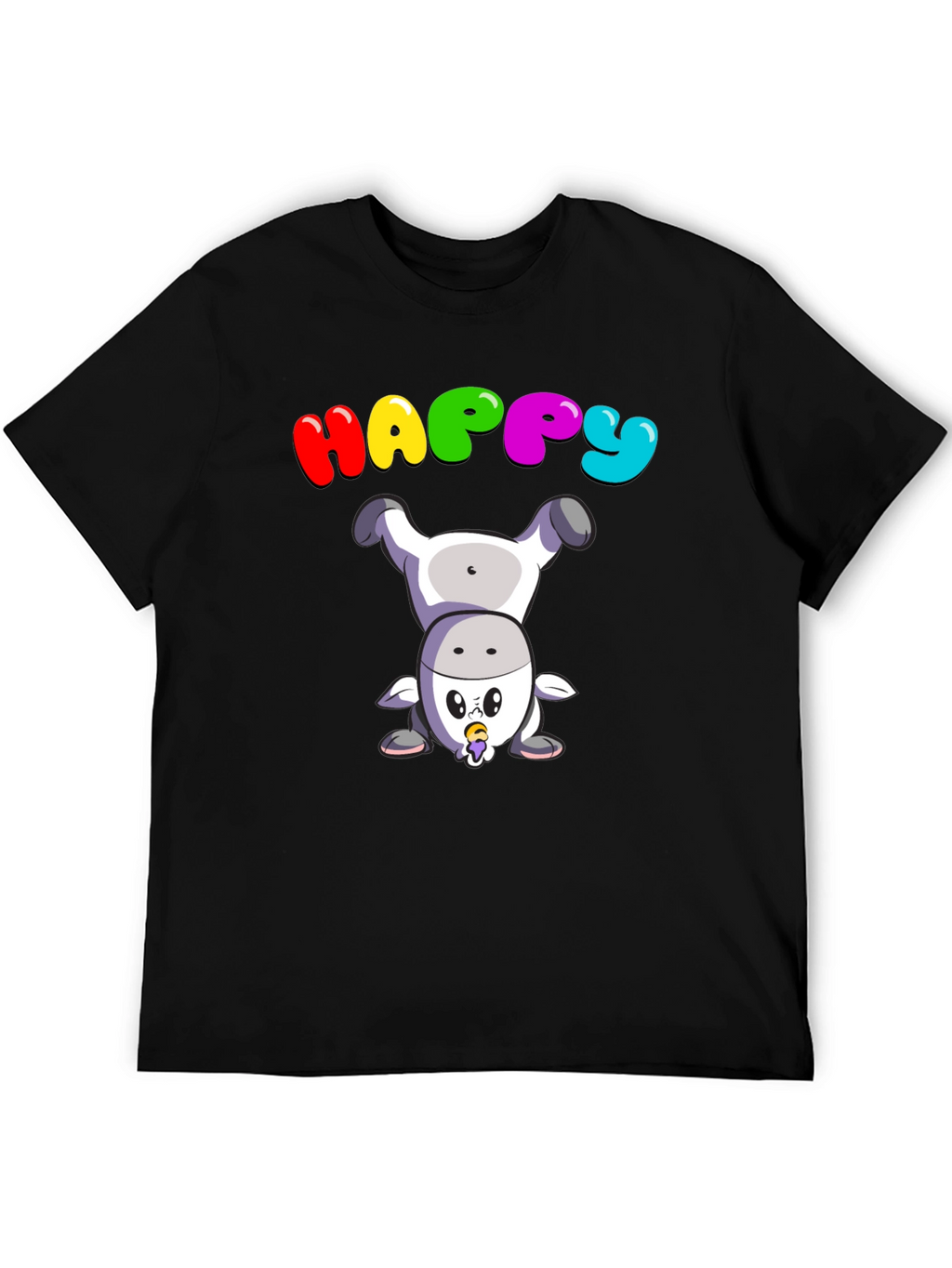 Happy Upside Down Cow Black T-Shirt