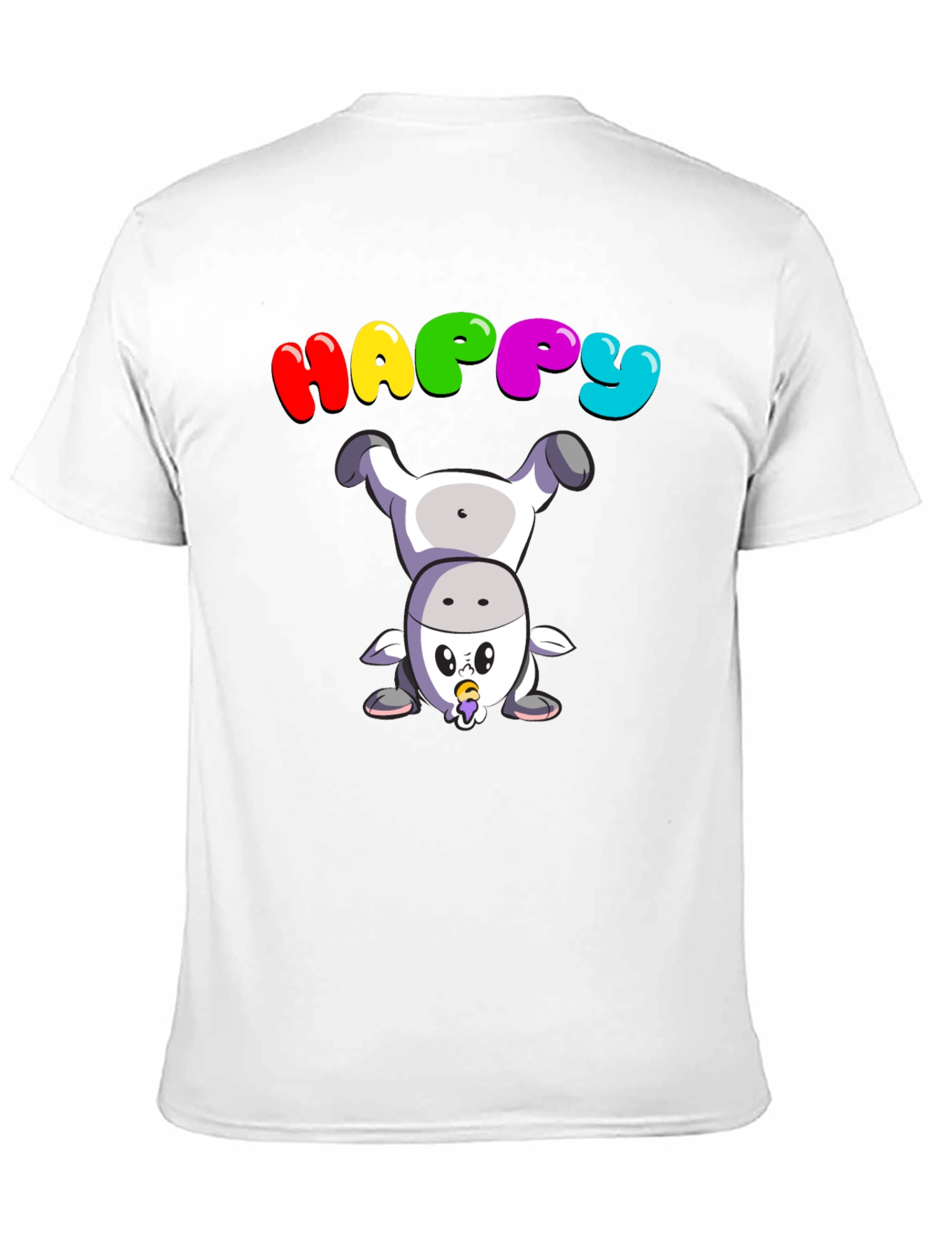Happy Upside Down Cow Black T-Shirt