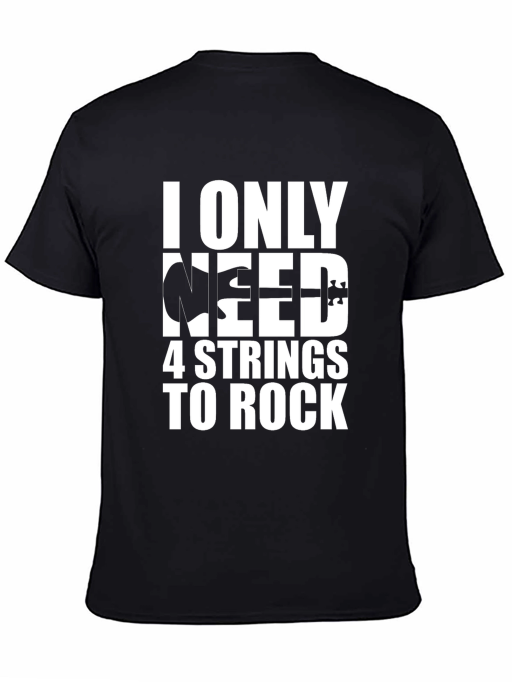 4 String Bass Guitar T-Shirt Rock Music Black Tee