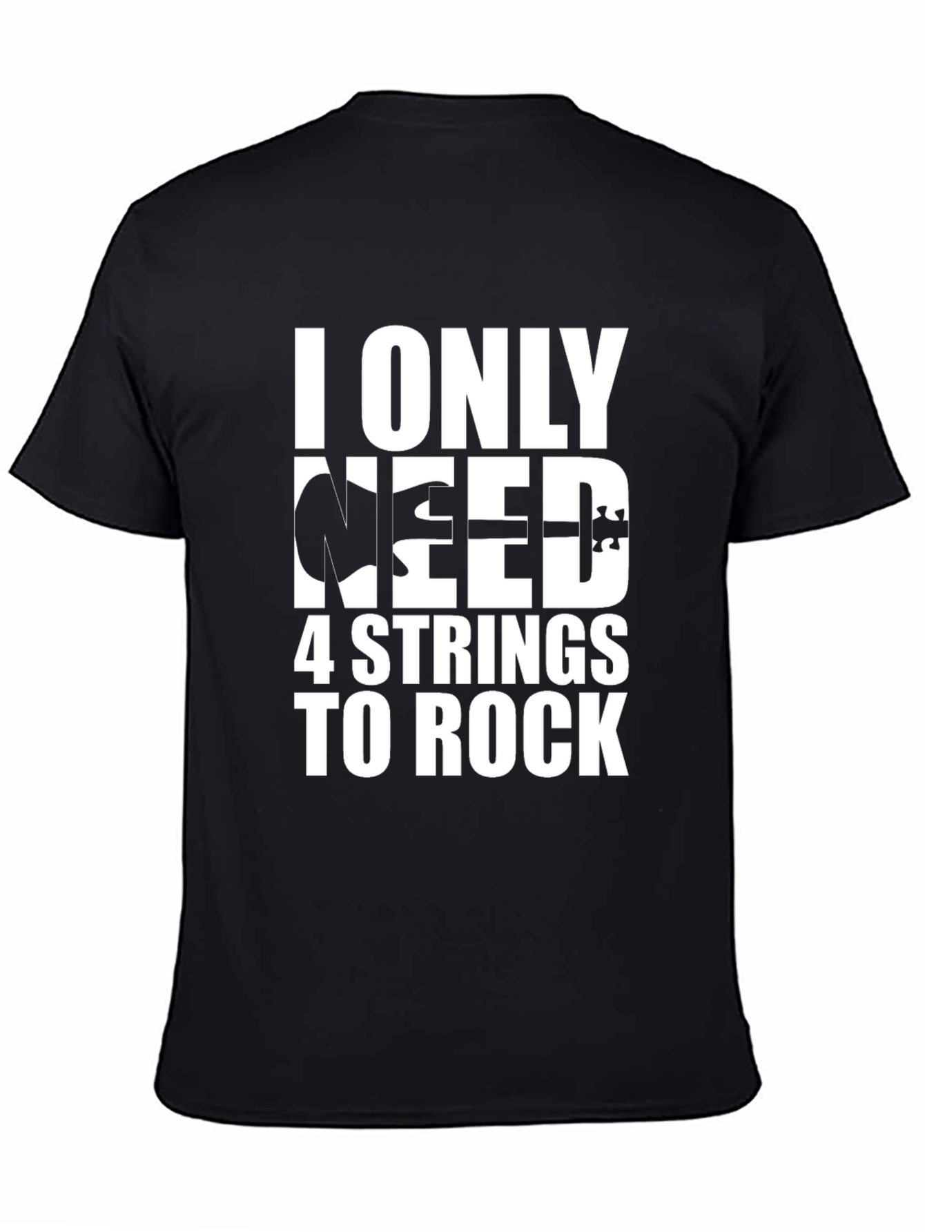 4 String Bass Guitar T-Shirt Rock Music Black Tee