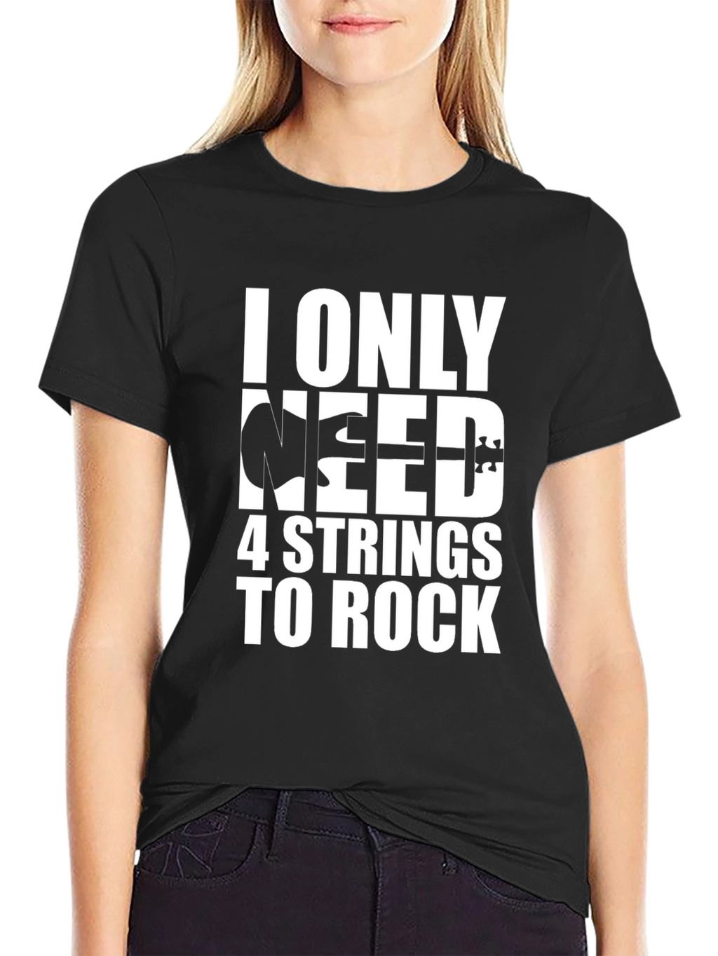 4 String Bass Guitar T-Shirt Rock Music Black Tee