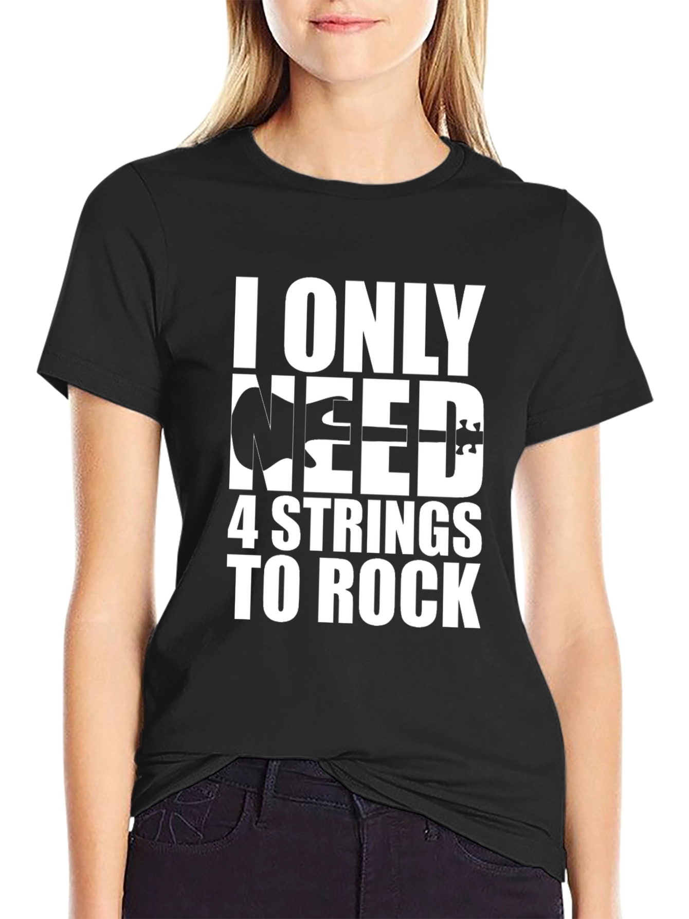 4 String Bass Guitar T-Shirt Rock Music Black Tee