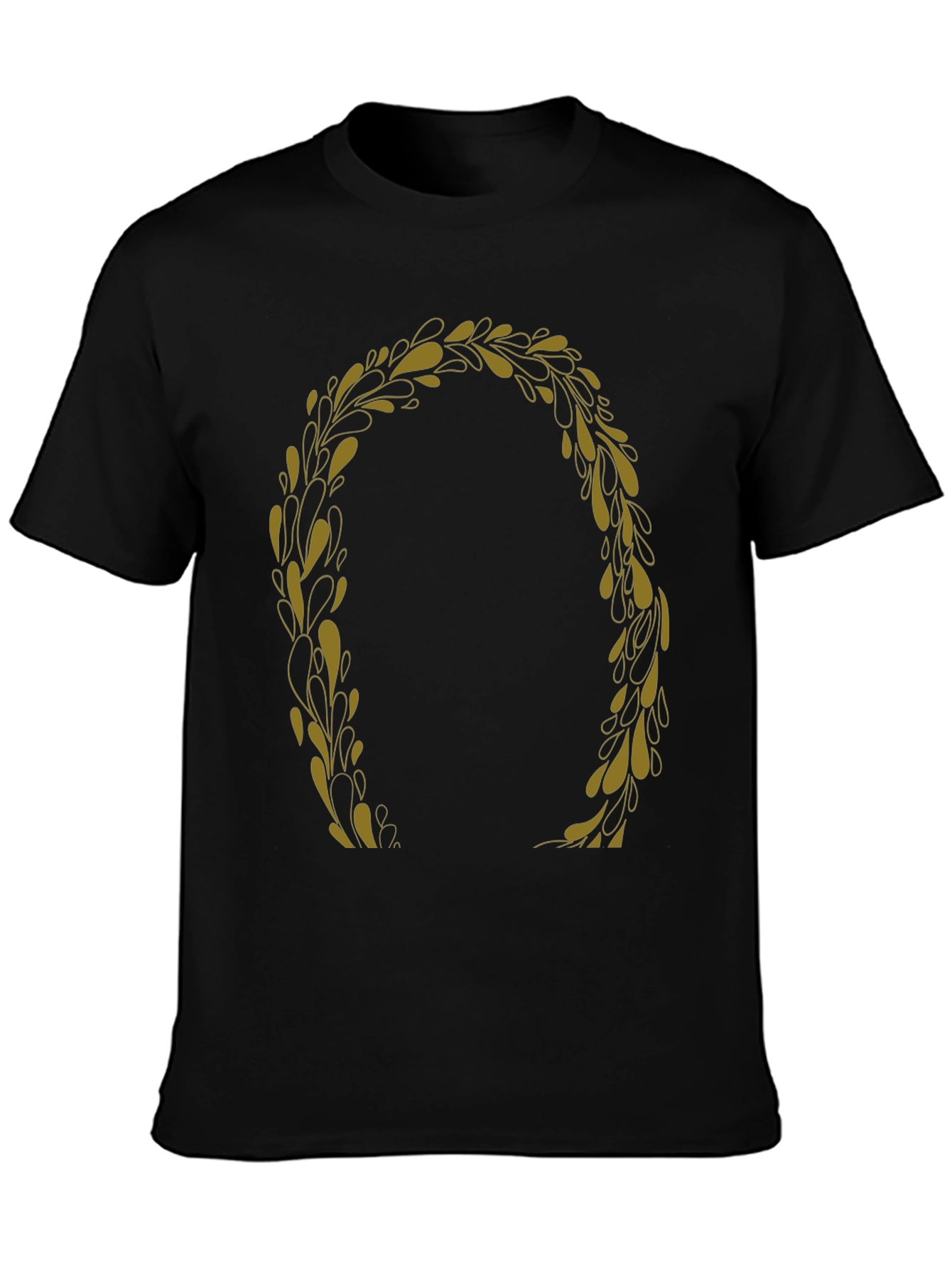 Black T-Shirt with Gold Laurel Wreath Graphic