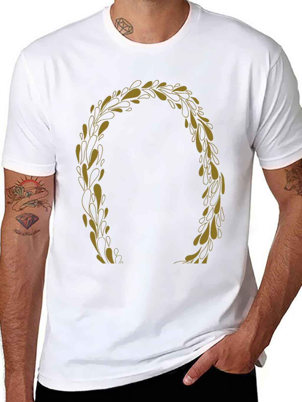 Black T-Shirt with Gold Laurel Wreath Graphic