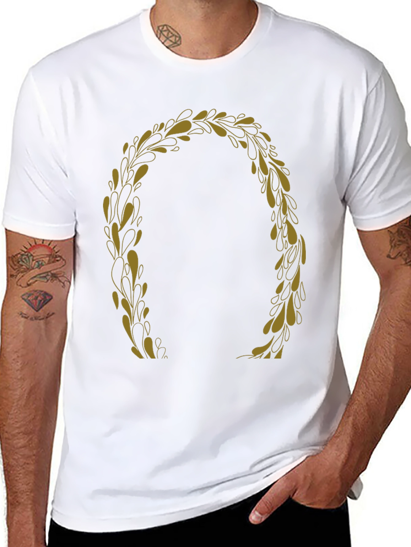 Black T-Shirt with Gold Laurel Wreath Graphic