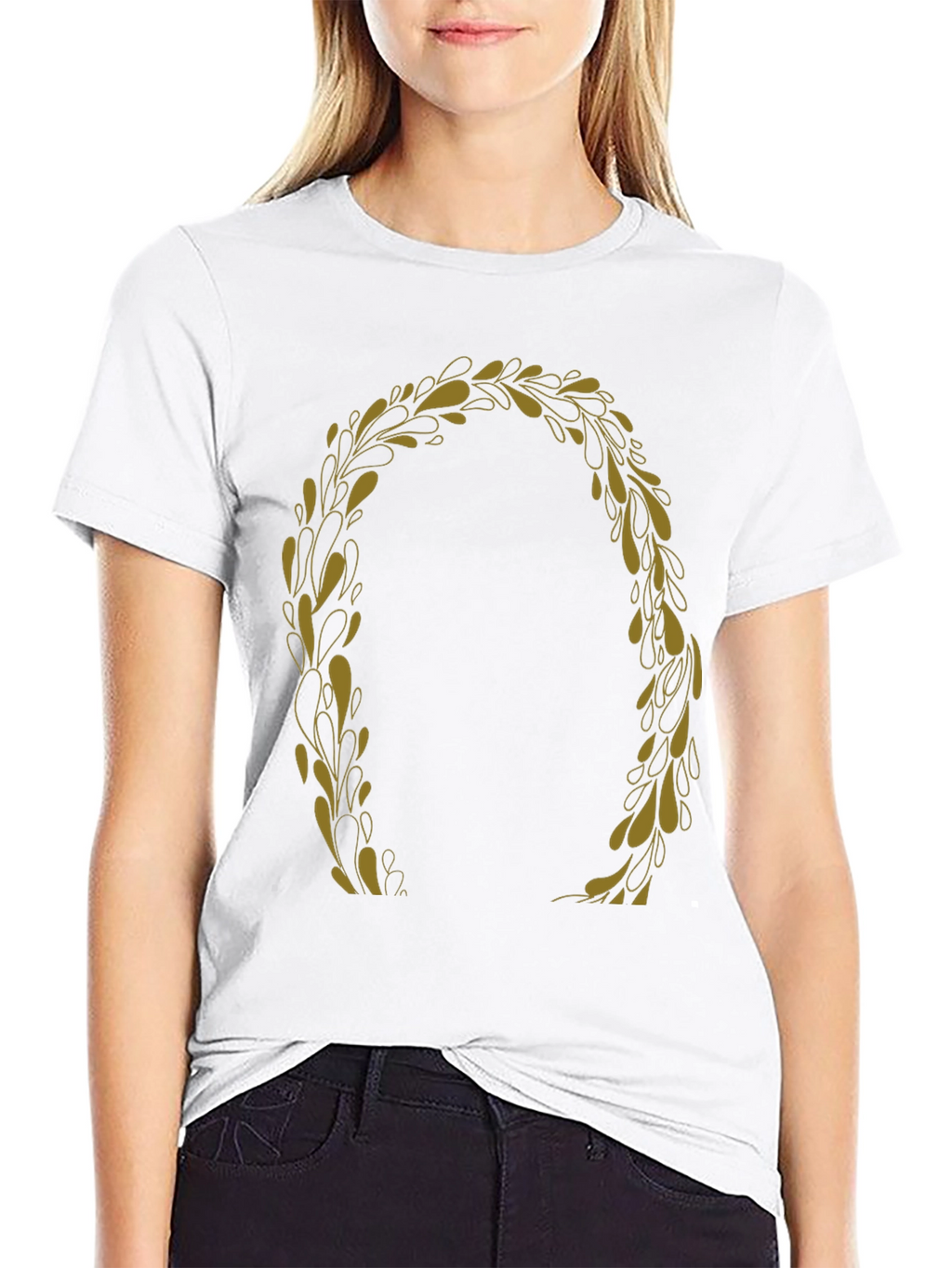 Black T-Shirt with Gold Laurel Wreath Graphic