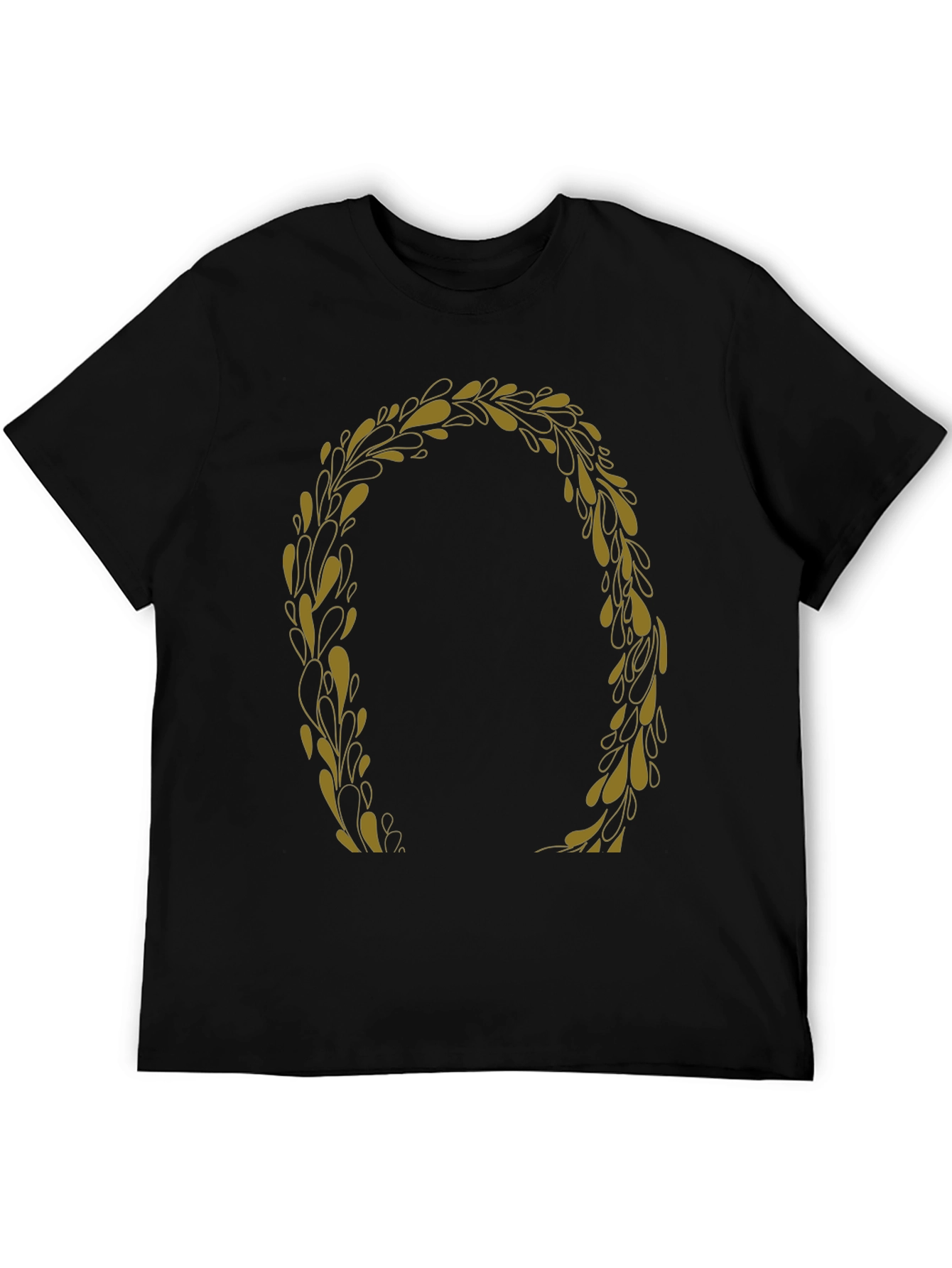 Black T-Shirt with Gold Laurel Wreath Graphic