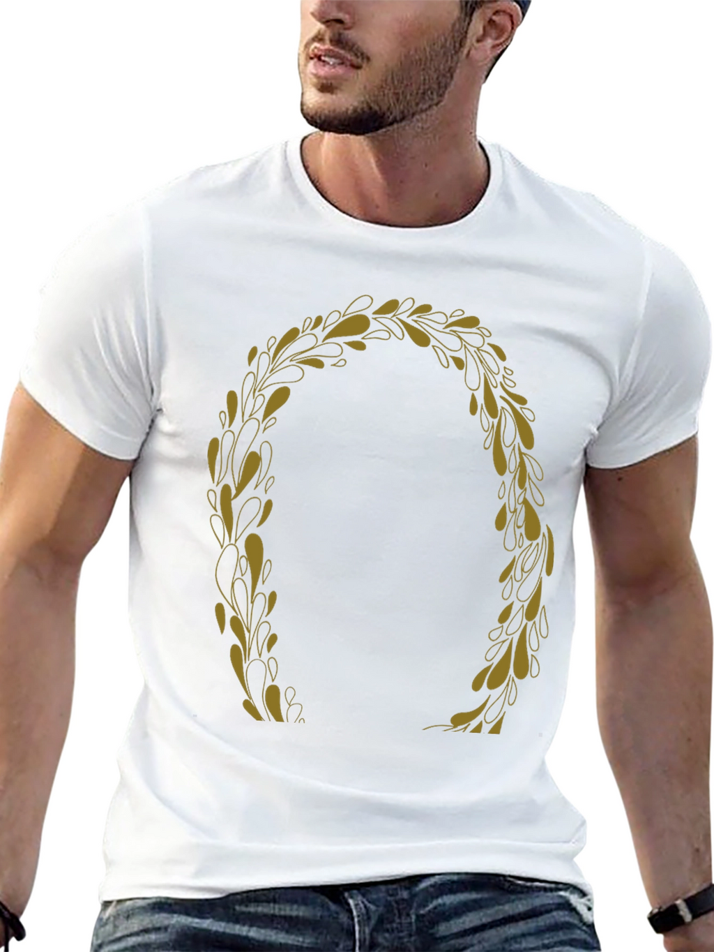 Black T-Shirt with Gold Laurel Wreath Graphic