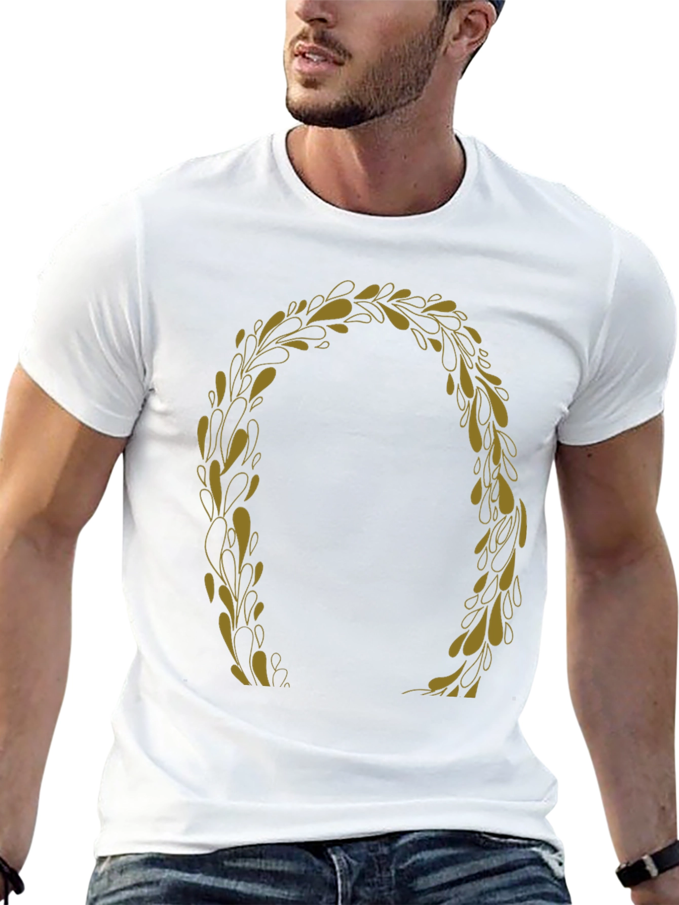 Black T-Shirt with Gold Laurel Wreath Graphic