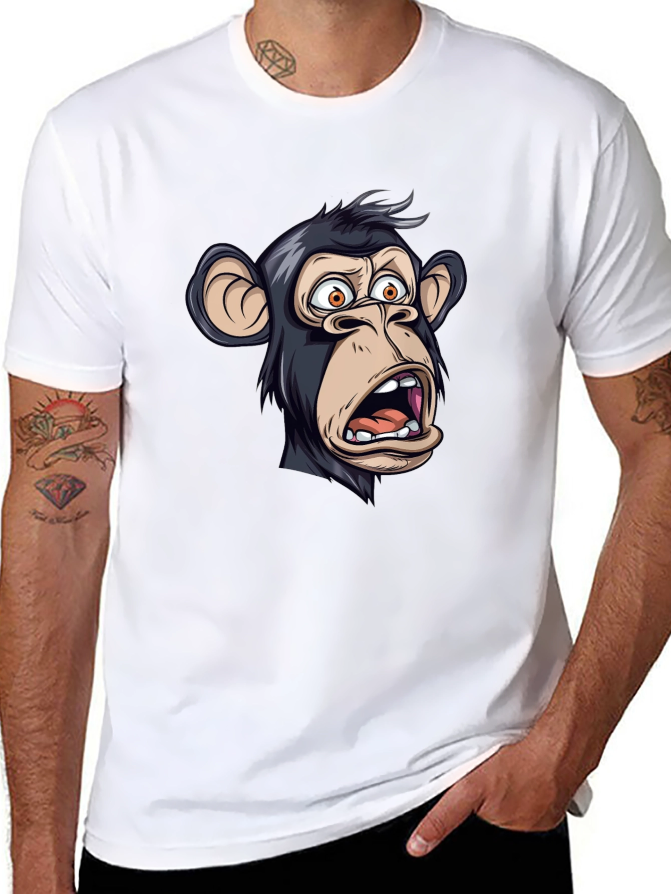 Funny Monkey Graphic T-Shirt - Black Crew Neck
