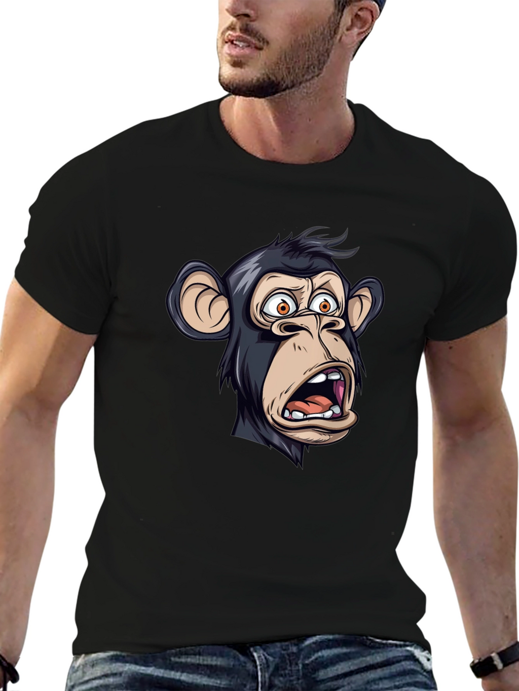 Funny Monkey Graphic T-Shirt - Black Crew Neck