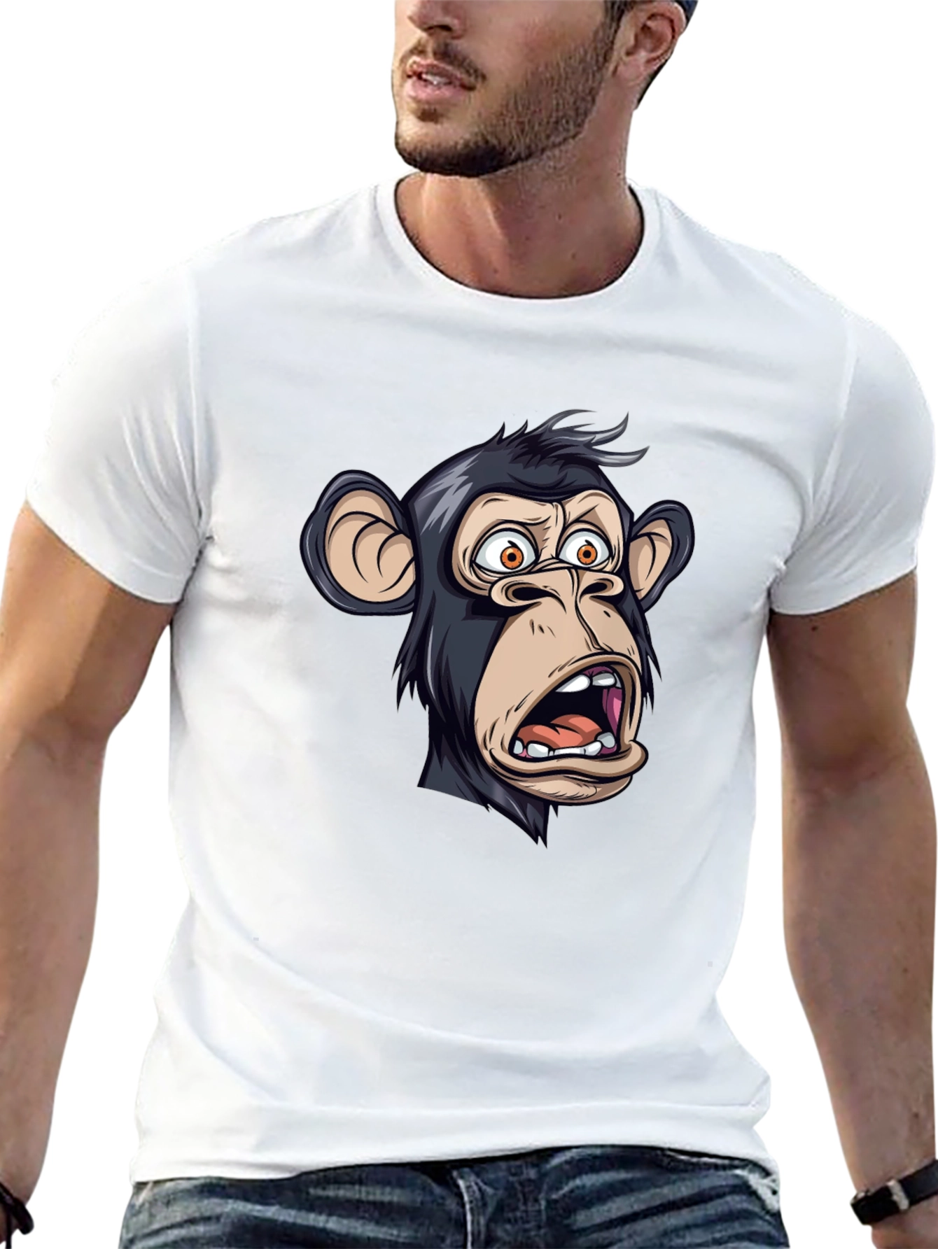 Funny Monkey Graphic T-Shirt - Black Crew Neck