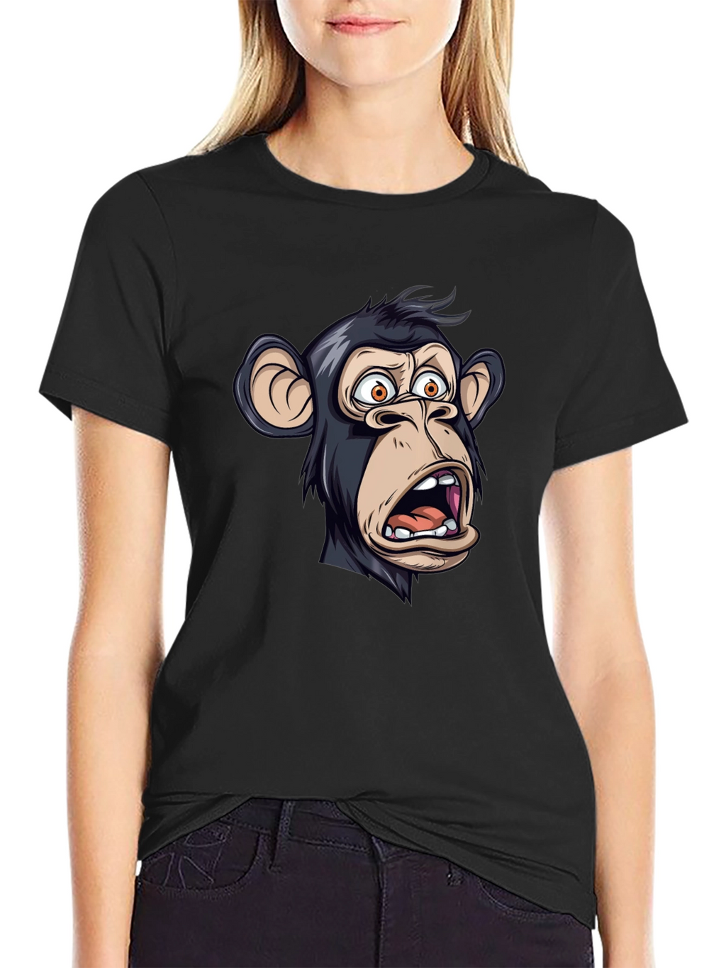 Funny Monkey Graphic T-Shirt - Black Crew Neck