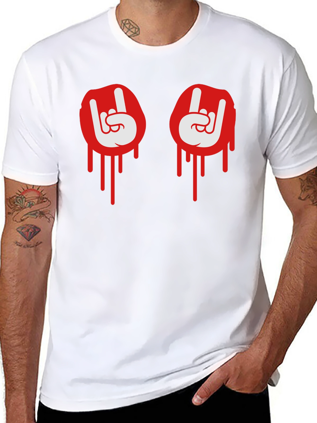 Rock On Dripping Hand Sign Graphic Tee
