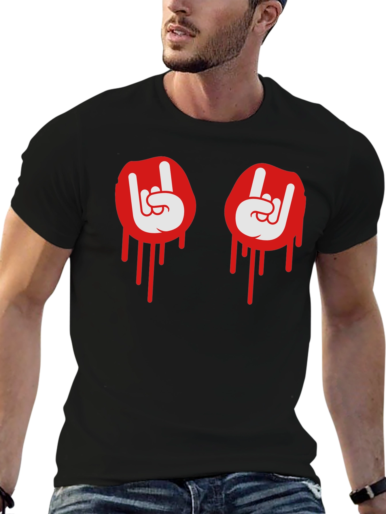 Rock On Dripping Hand Sign Graphic Tee