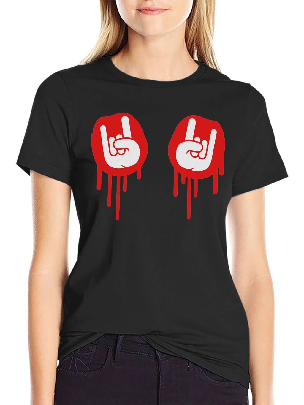 Rock On Dripping Hand Sign Graphic Tee