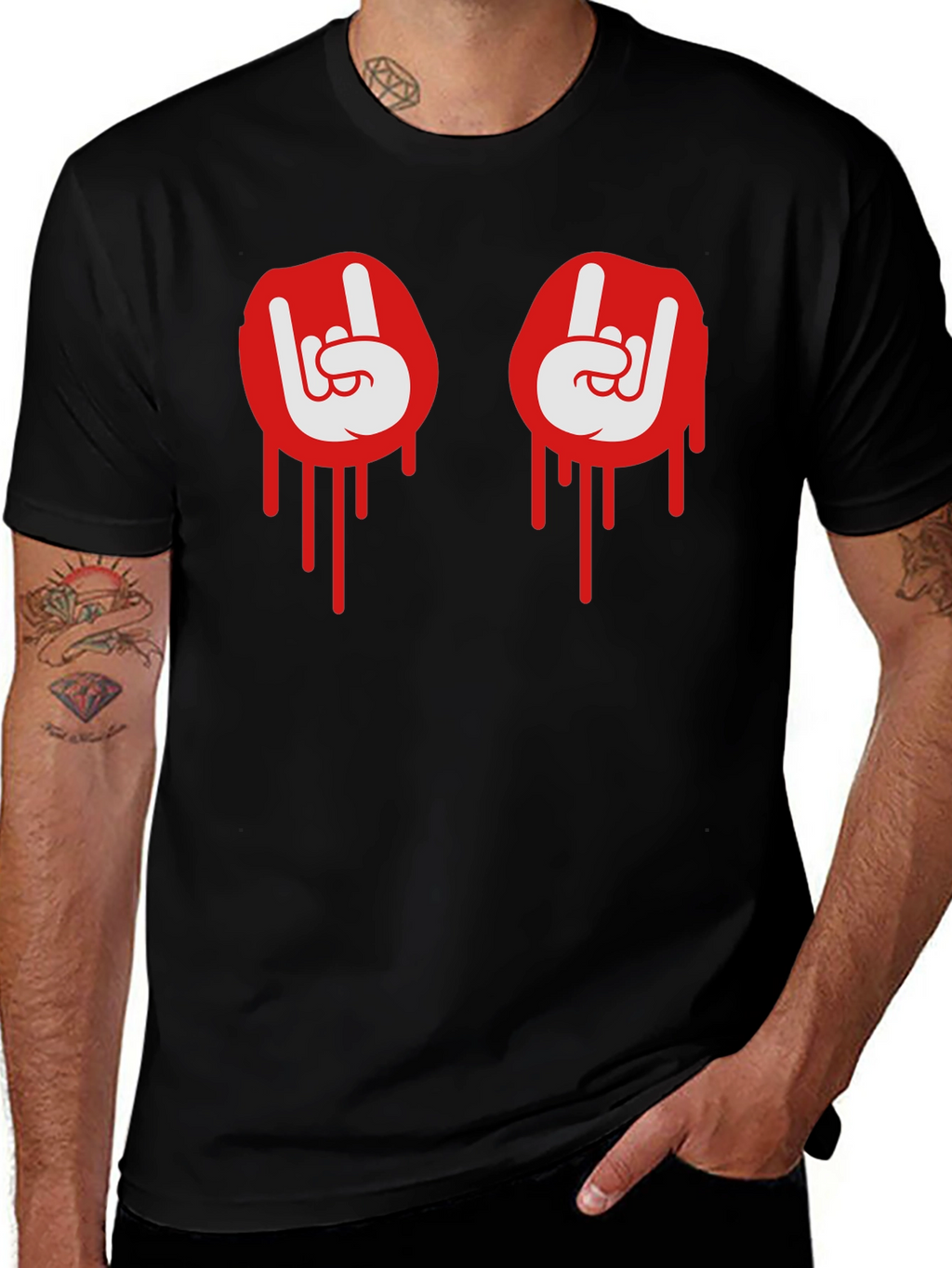 Rock On Dripping Hand Sign Graphic Tee