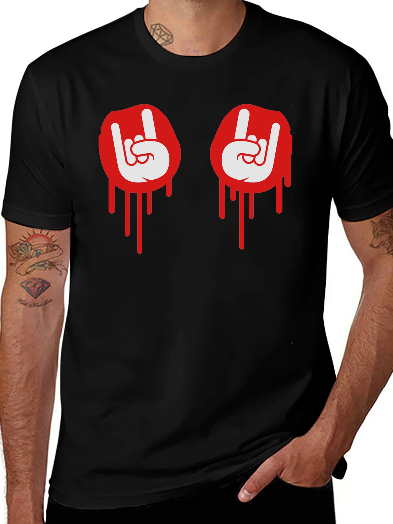 Rock On Dripping Hand Sign Graphic Tee