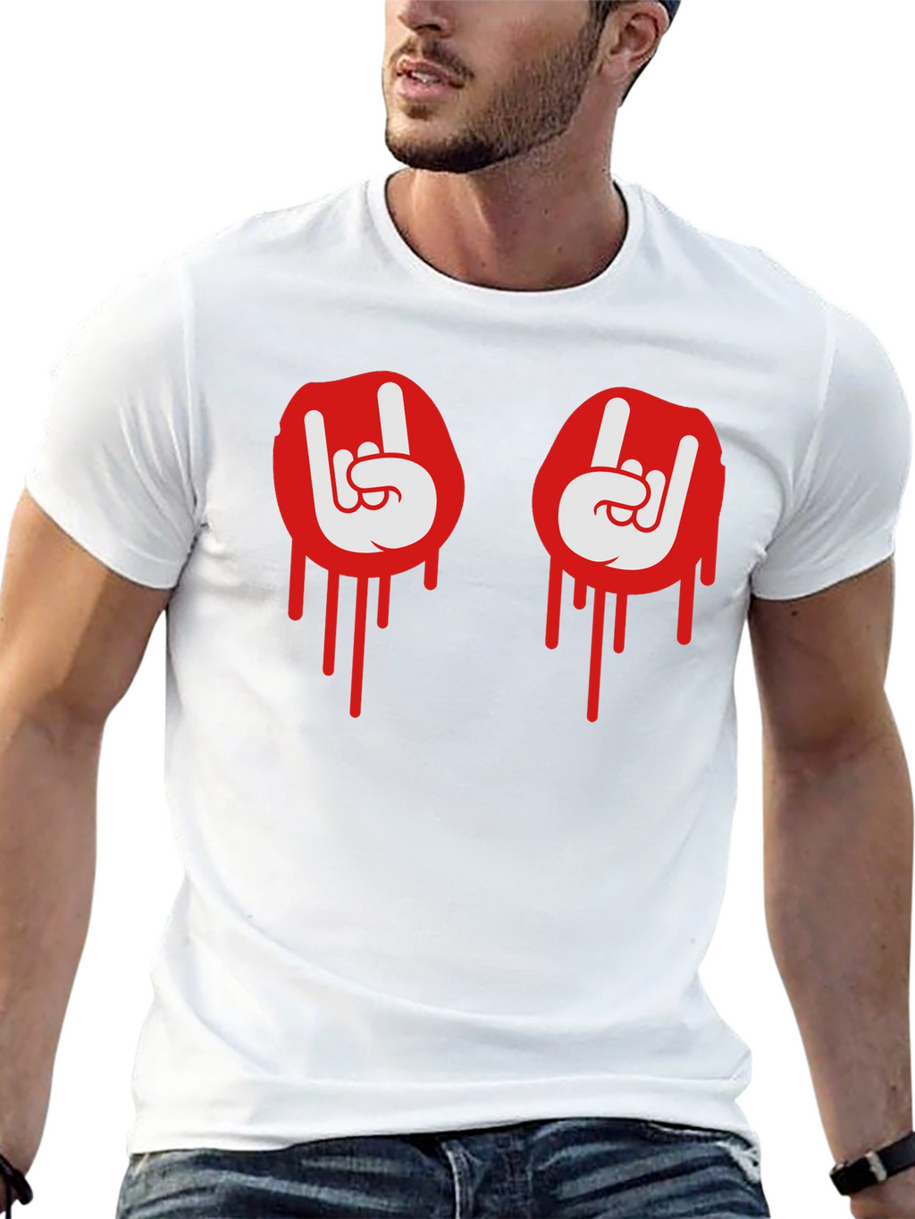 Rock On Dripping Hand Sign Graphic Tee