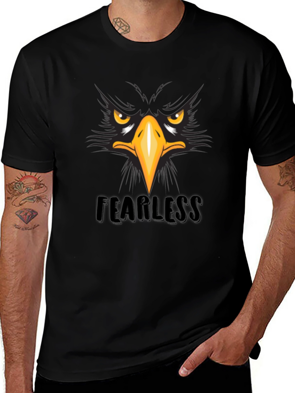 Fearless Eagle Graphic Tee - Black Cotton T-Shirt