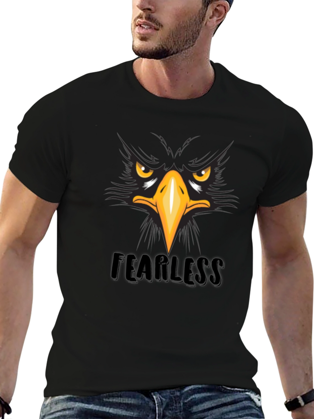 Fearless Eagle Graphic Tee - Black Cotton T-Shirt