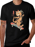 Skateboarding Sushi Cat T-Shirt - Cool Graphic Tee