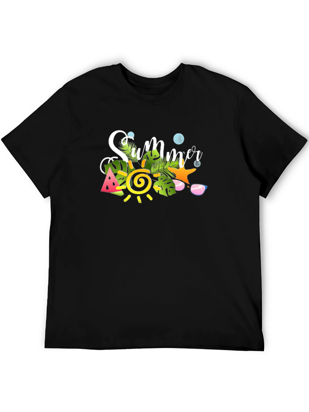 Summer Graphic Black T-Shirt - Tropical Design